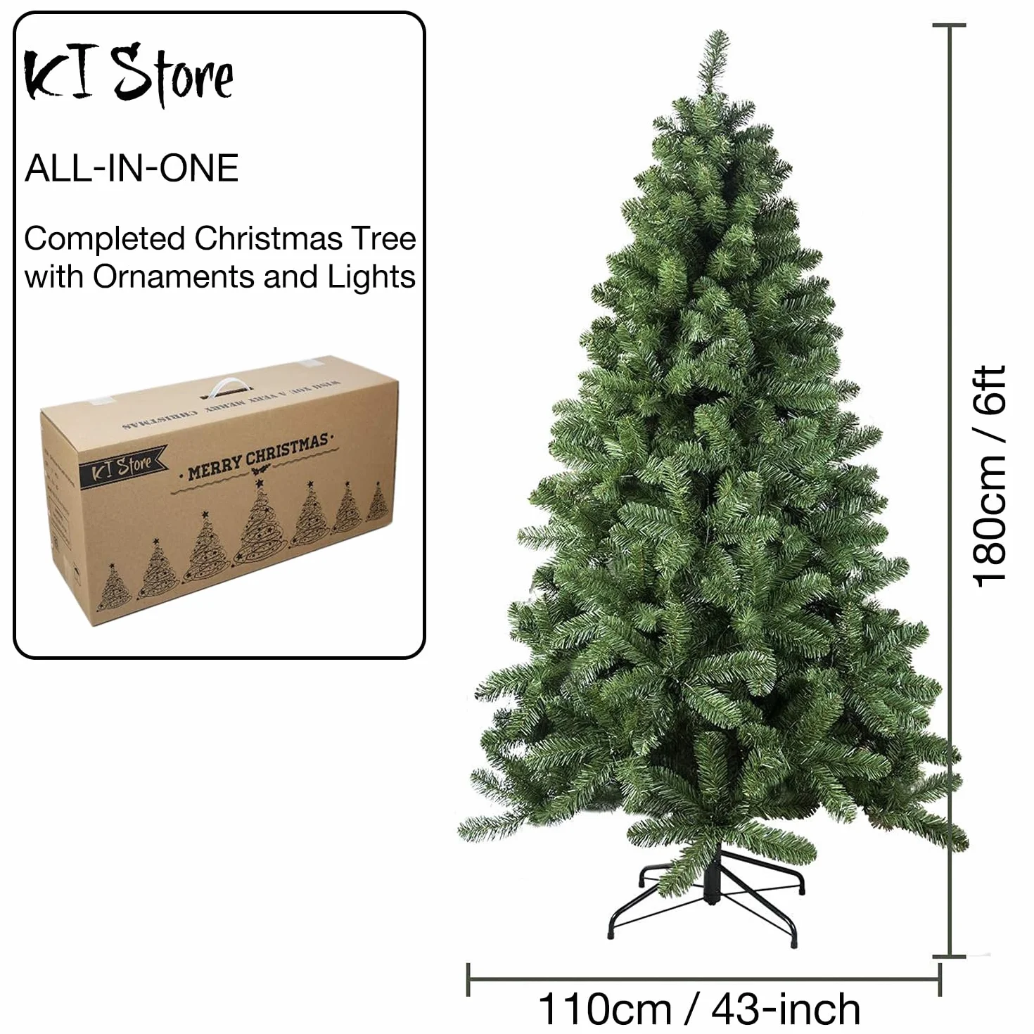 Busybee 135 cm choinka z 240 diodami LED i 135 szt. ozdoby leśne dekoracje świąteczne w tym pełne sztuczne kulki choinkowe ozdoby łańcuch świetlny USB LED