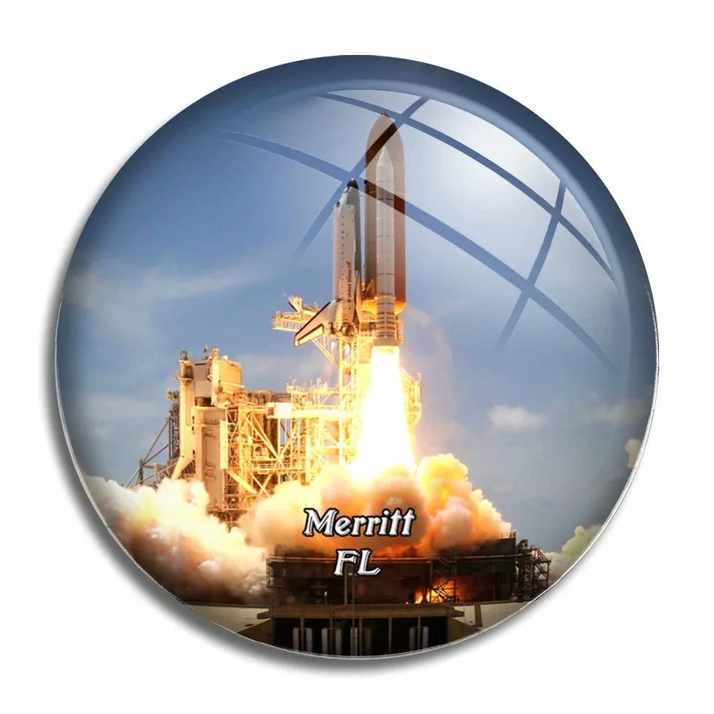 Magnes na lodówkę Merritt Island NASA Kennedy Space Center Floryda USA Ameryka szklane magnesy na lodówkę pamiątki uroczy kryształowy magnes dekoracja na tablicę biuro dom prezent