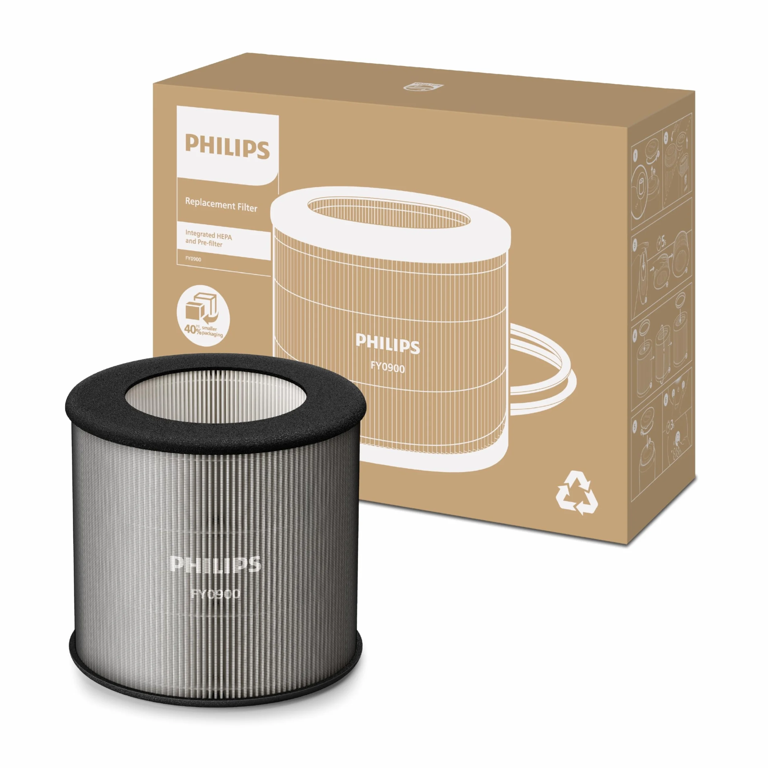 Oryginalny filtr wymienny Philips do oczyszczaczy powietrza serii 800 i 900 AC0819, AC0820, AC0920, AC0921, HEPA NanoProtect, 12 miesięcy żywotności, czarny/biały (FY0900/30)