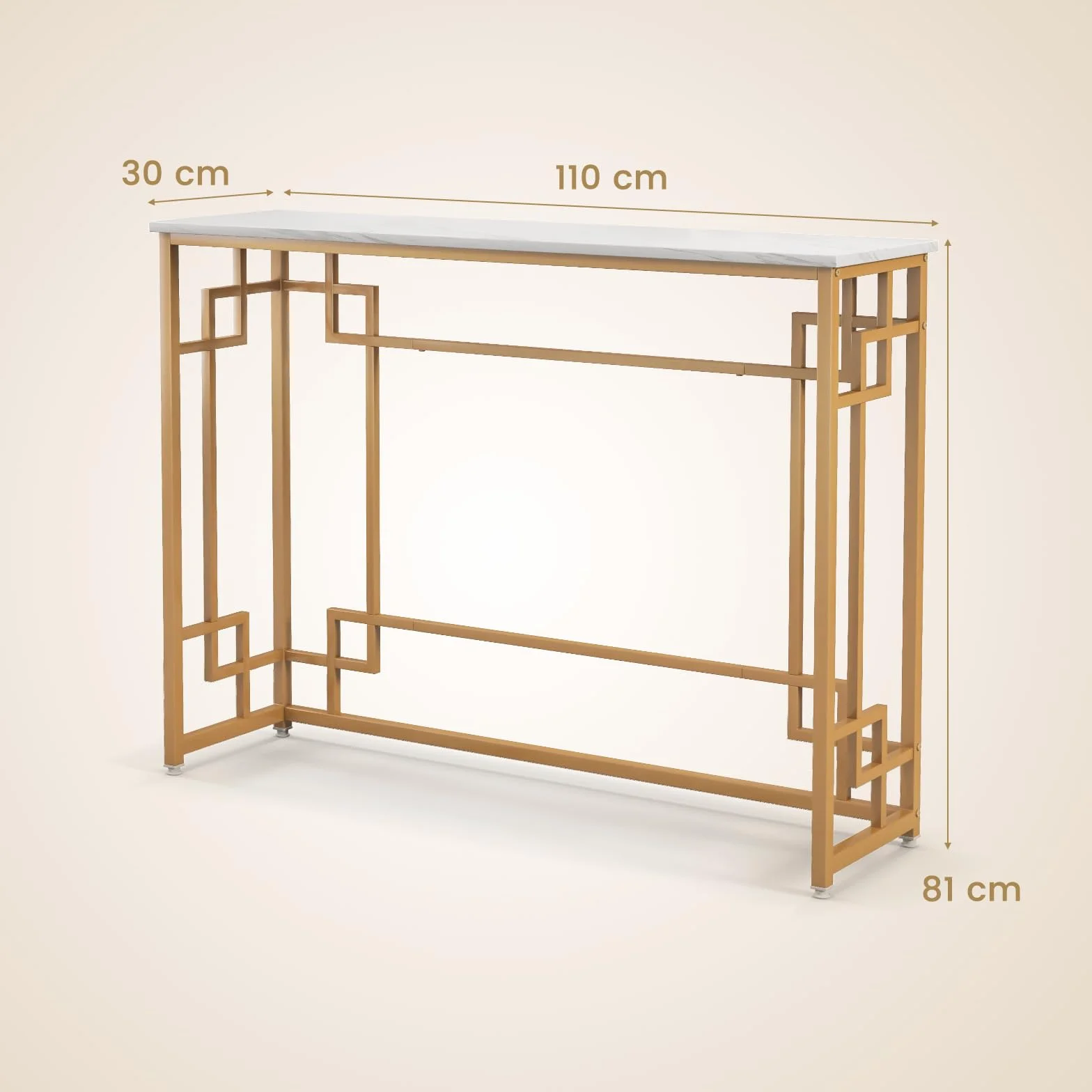 COSTWAY Stolik konsolowy marmurowy złoty 110 x 30 x 81 cm z geometryczną metalową ramą