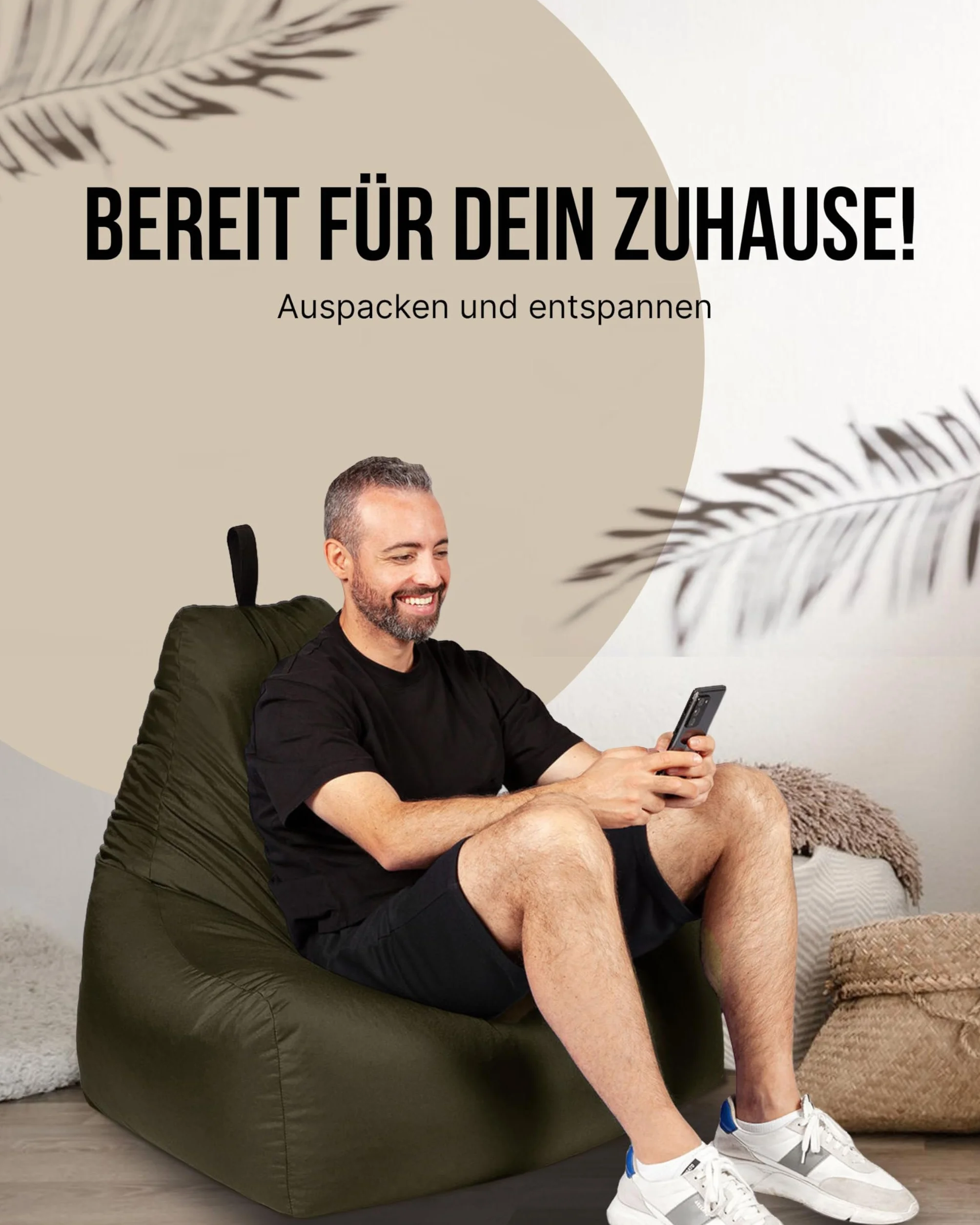 PATCH HOME Patchhome Lounge fotel XXL dla graczy, worek do siedzenia i relaksu, nadaje się do użytku wewnątrz i na zewnątrz, fabrycznie wypełniony, rozmiar XXL, khaki, w 2 rozmiarach i 25 kolorach
