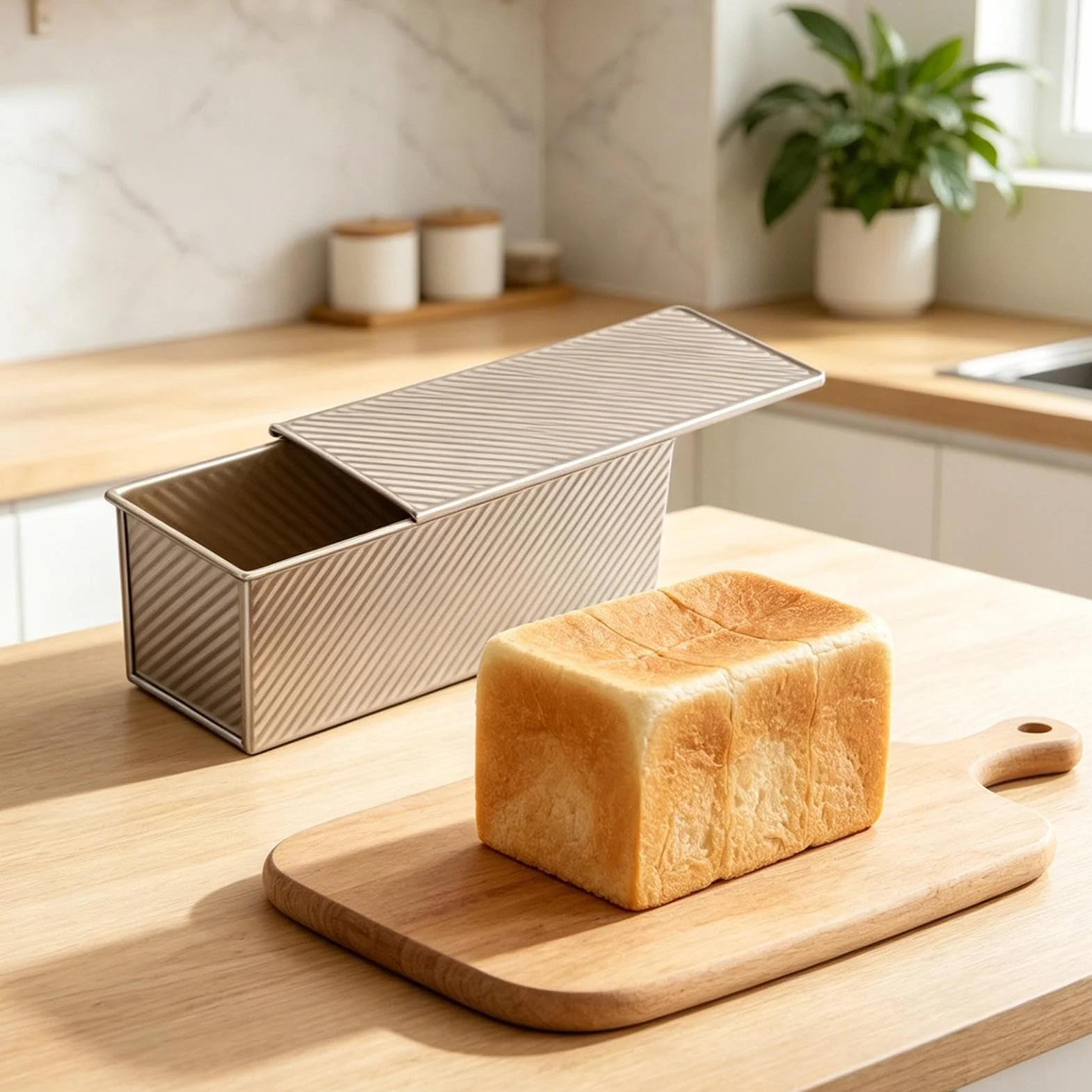 Corrugated Bread Pan with Cover, Carbon Steel Non-Stick Loaf Tin, Professional Sandwich Baking Pan, Heavy Duty Loaf Maker, Kitchen Baking Use