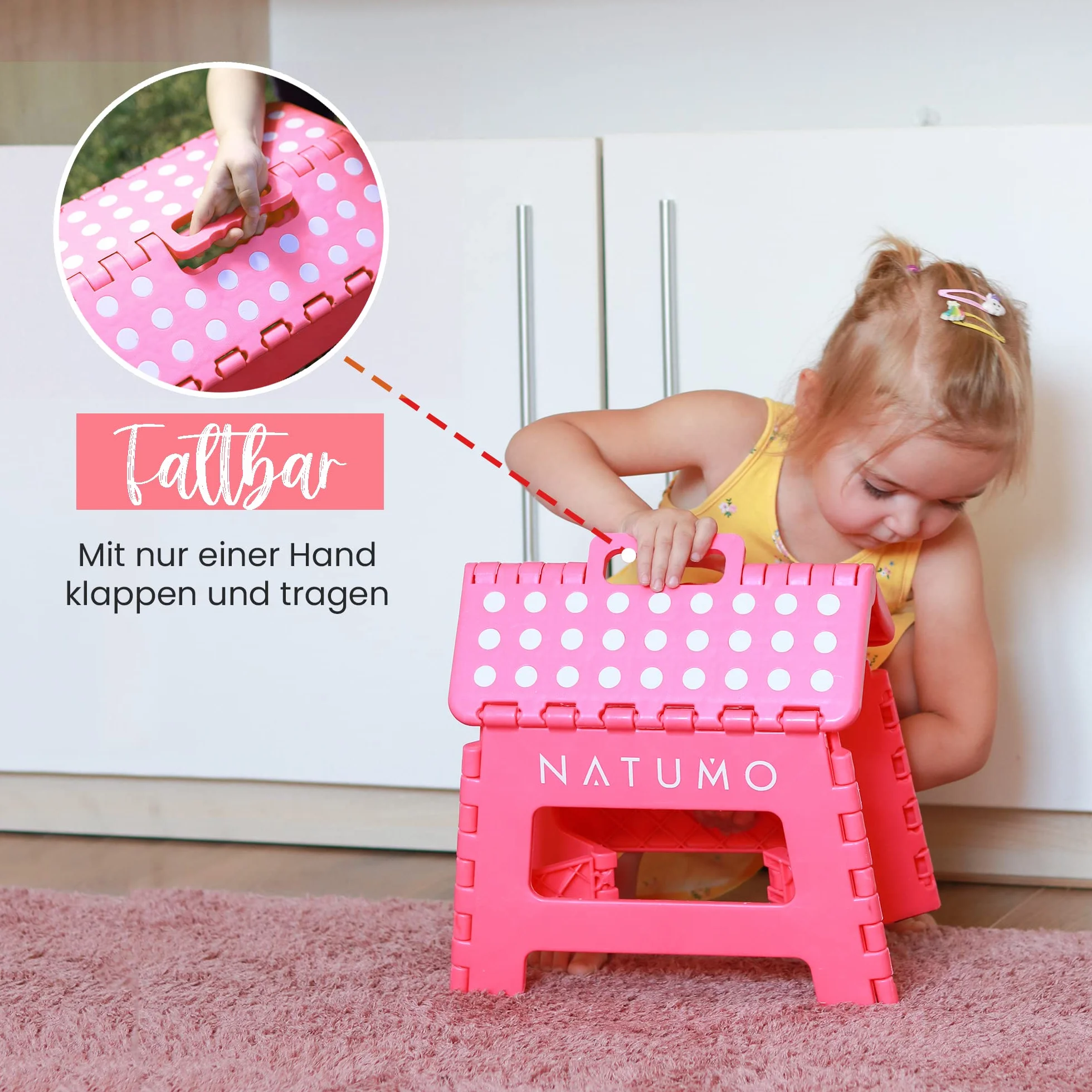 NATUMO® Składany taboret, 22 cm wysokości – składany stołek do kuchni, łazienki, przy umywalce, składany podnóżek, podest dla dzieci (zielony)