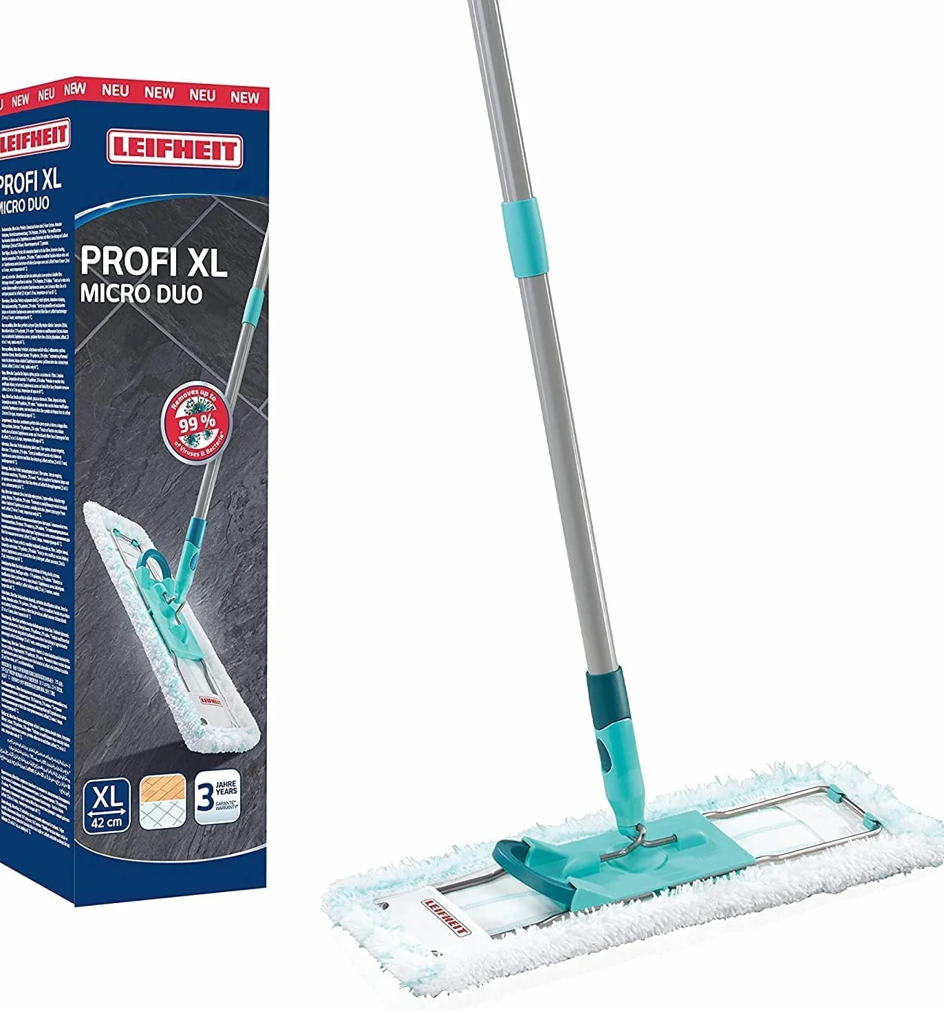 Leifheit Profi XL micro Duo mop stalowy uchwyt 146 cm mikrofibra system click 360°