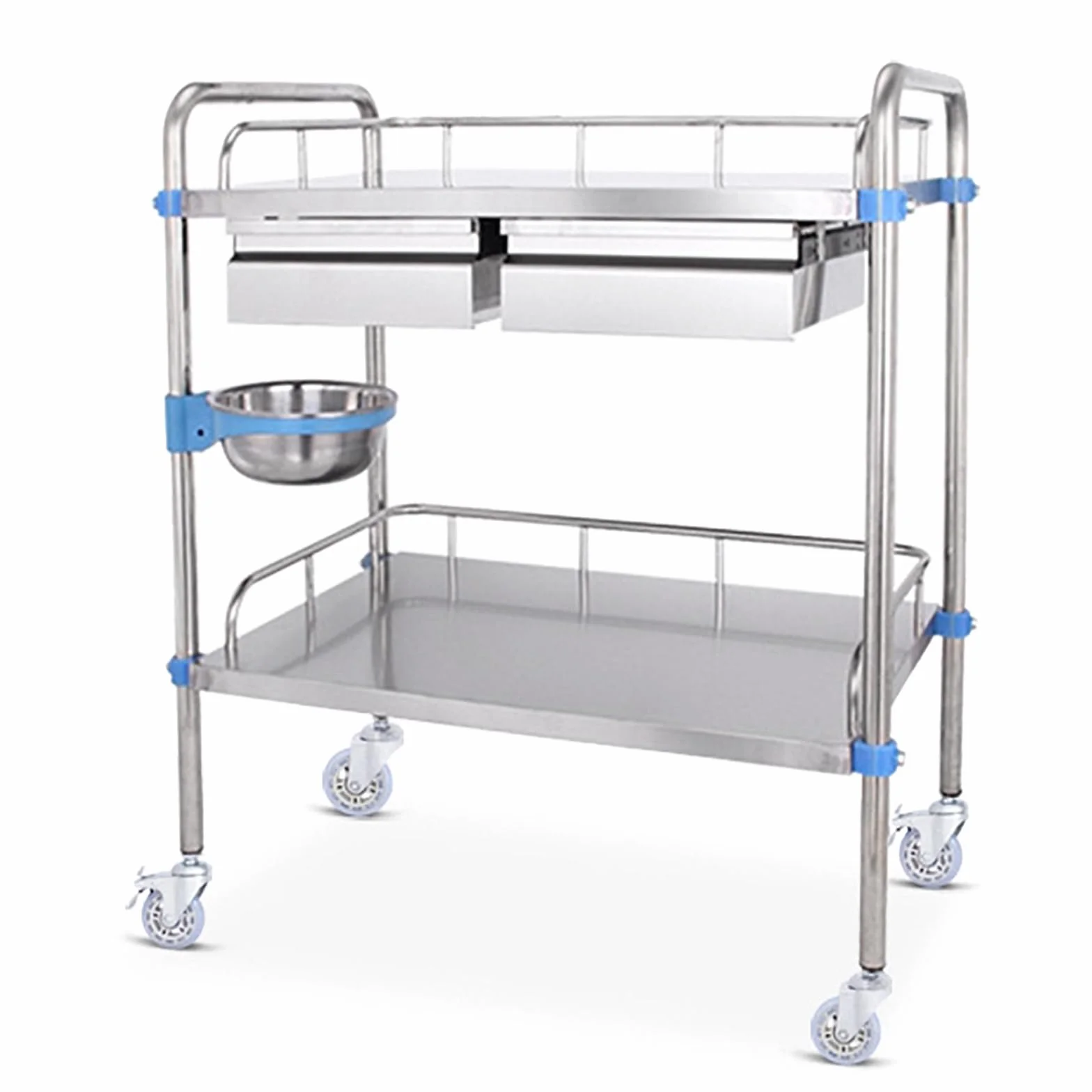 Wózek Medyczny Laboratoryjny 2/3-Poziomowy, Mobilny Wózek Do Opatrunków Z Szufladami Na Kółkach I Umywalką Na Śmieci, Łatwy Obrót O 360° I Bezpieczne Obciążenie(2 Warstwy)