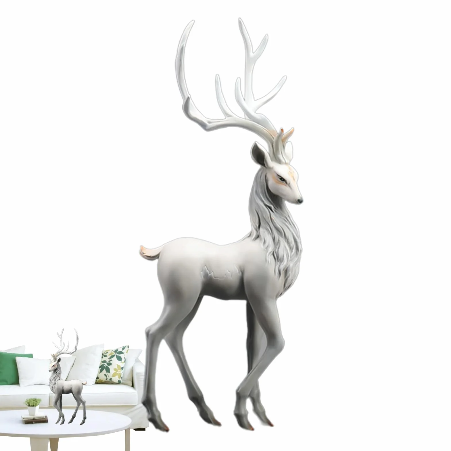 Generisch Figurka renifera, figurka renifera, klasyczna statuetka stołu renifera, elegancka statuetka jelenia do dekoracji bożonarodzeniowych, figurki zwierząt łosia z żywicy do dekoracji wnętrz