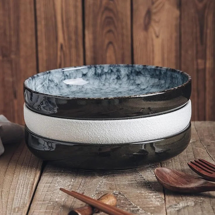 Ceramiczne talerze obiadowe, głębokie, okrągłe naczynie do serwowania kuchni zachodniej, restauracji i domowej kuchni, idealne do owoców i przekąsek, elegancka zastawa stołowa do jadalni