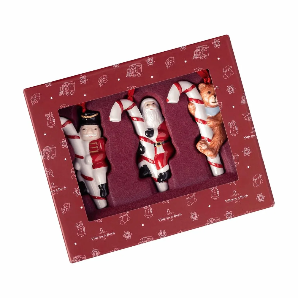Villeroy & Boch - Nostalgiczne ornamenty, ornamenty laska cukrowa, zestaw 3-częściowy, 13 x 3,5 x 7,5 cm, porcelana, wielokolorowe, 14-8331-6690