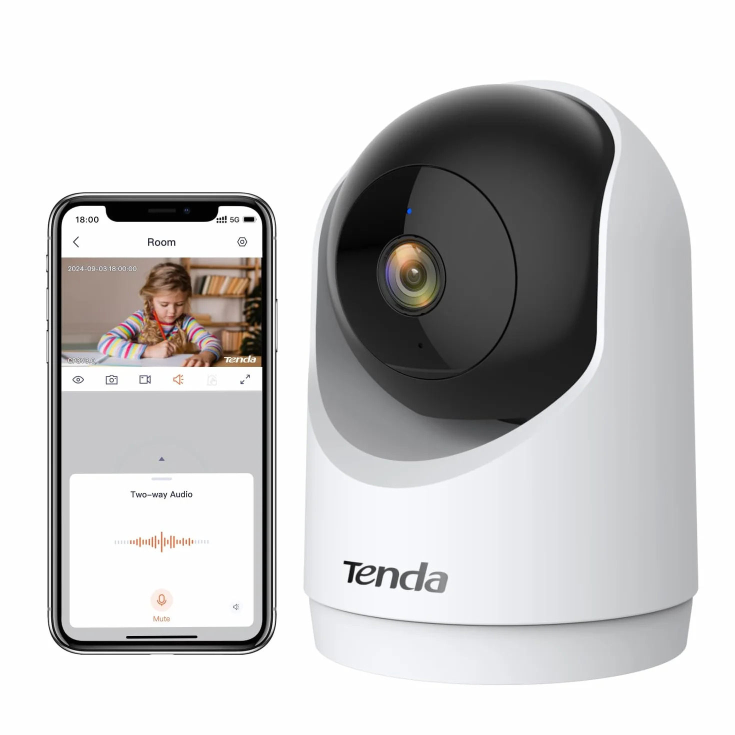 Tenda kamera monitorująca Tenda 2K CP3 V3.0, kamera Wi-Fi 360 stopni z 2-kierunkowym dźwiękiem, FHD 3MP, noktowizor, wykrywanie ruchu, alarmy i powiadomienia push, do kamer dla dzieci i zwierząt
