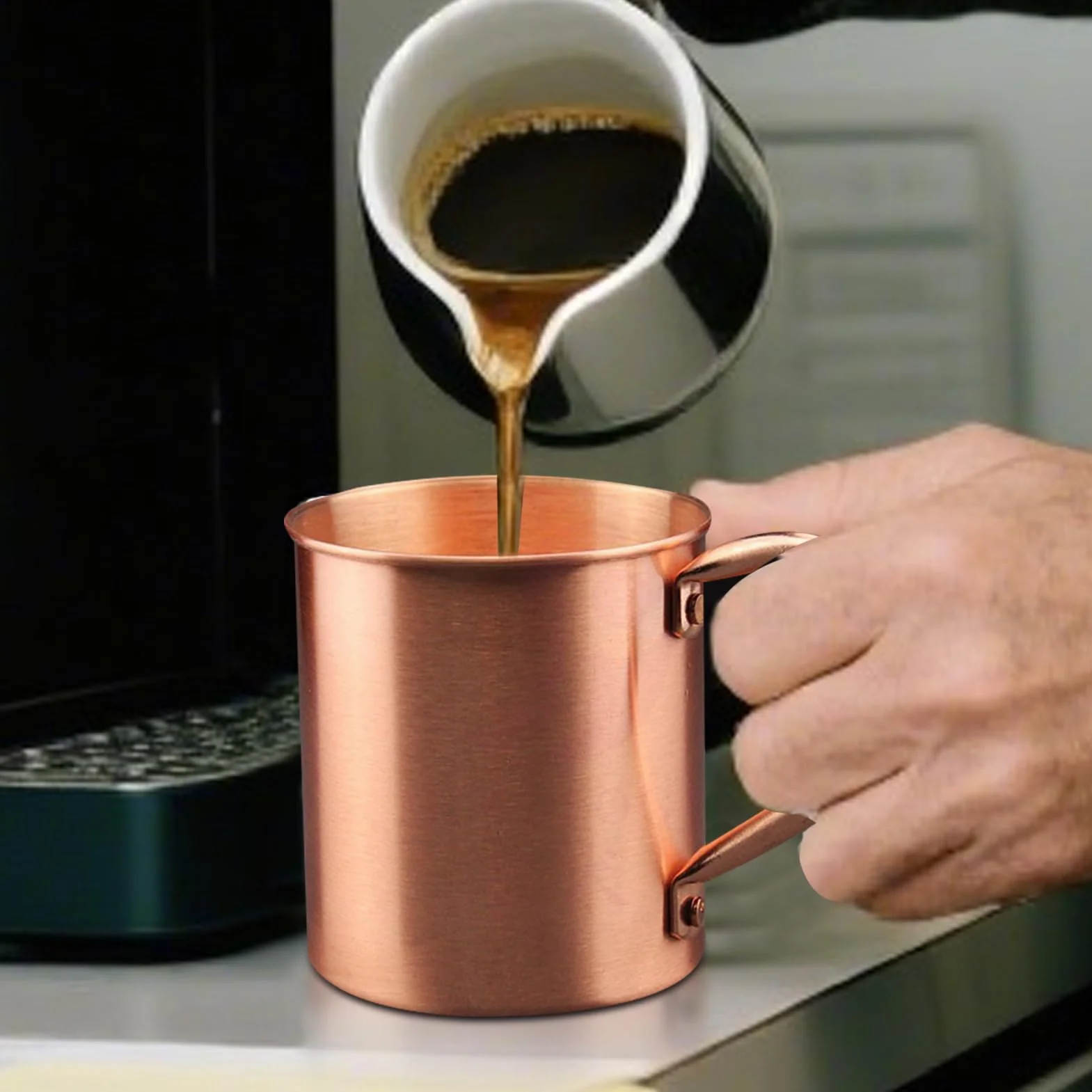 Copper Cup, Food Safe Mug, Reusable Drinking Vessel, Pure Solid Copper, 450ml Capacity, Travel Kitchen Accessory, Wine Coffee, Lightweight Design, Suitable for Men Women Kids