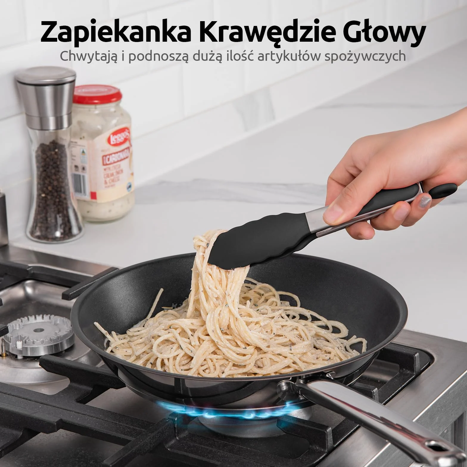 U-Taste Szczypce kuchenne silikonowe 18cm: żaroodporne do 250℃ szczypce do gotowania z mocno uszczelnionymi antyprzylepnymi gumowymi końcówkami i pokrytą silikonem stalową rączką i gładkim zamknięciem