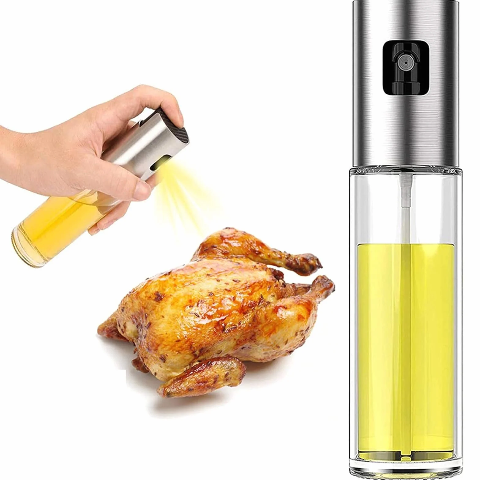 Rozpylacz oleju kuchennego, 2 Szt. Szklany Rozpylacz Oleju Do Gotowania Spray Mister Sałatek BBQ Pieczenie W Kuchni Pusta Butelka Po Occie Narzędzia(Stainlesss 2pcs)