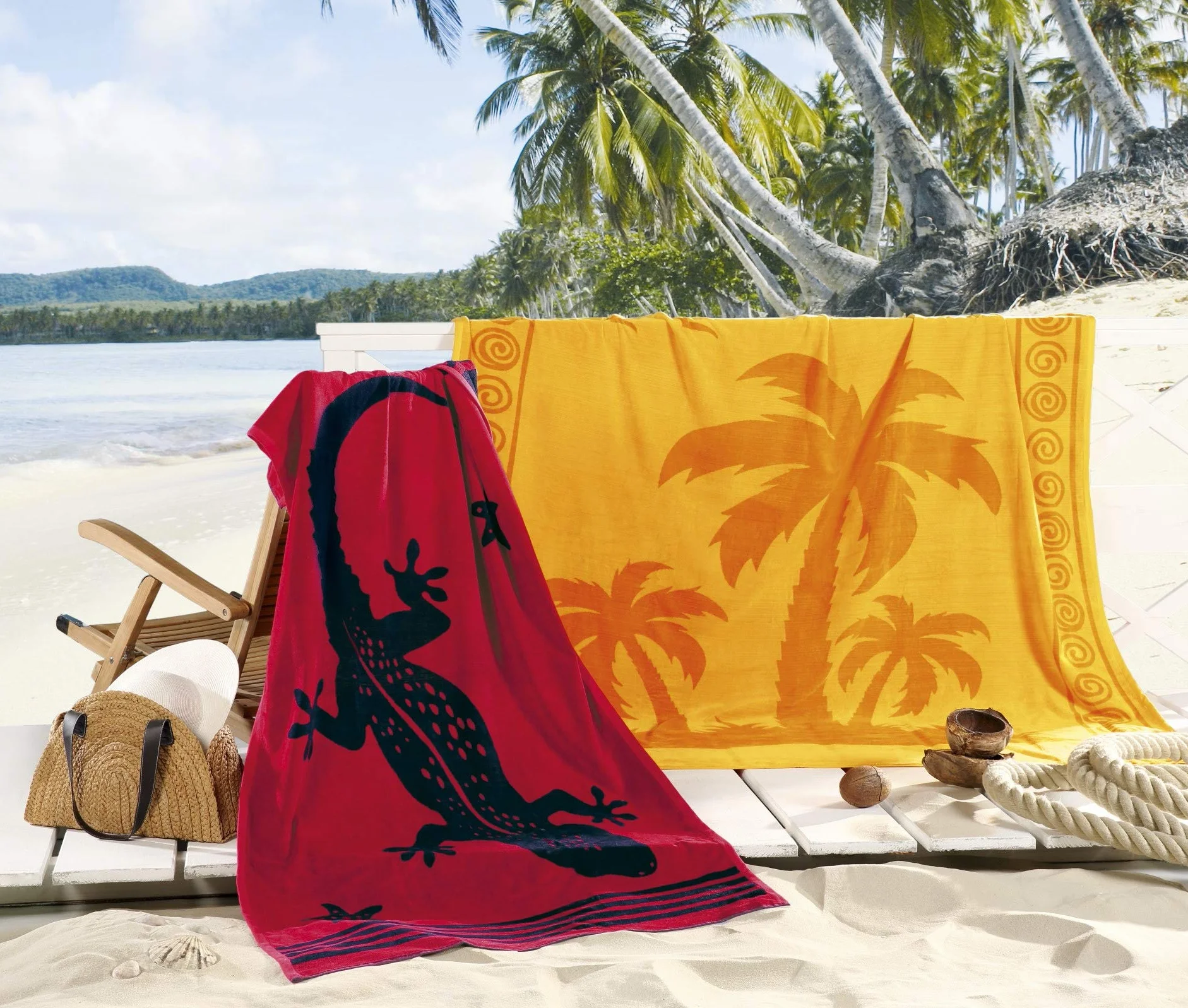 Delindo Lifestyle® Ręcznik plażowy z frotte, tropikalne słońce żółty, 100% bawełna, ręcznik plażowy 100 x 180 cm