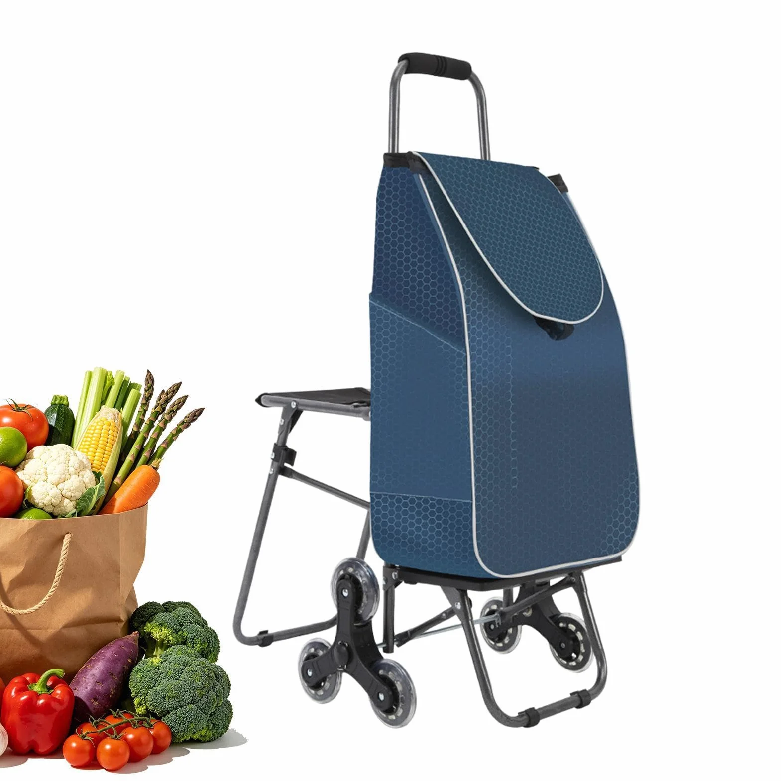 Wózek Do Transportu Po Schodach 3-Kołowy Składany Wodoodporny Przenośny | Toczący Wózek Na Zakupy Dla Seniorów Schody Mieszkanie Supermarket I Rynek Pralnia Dom