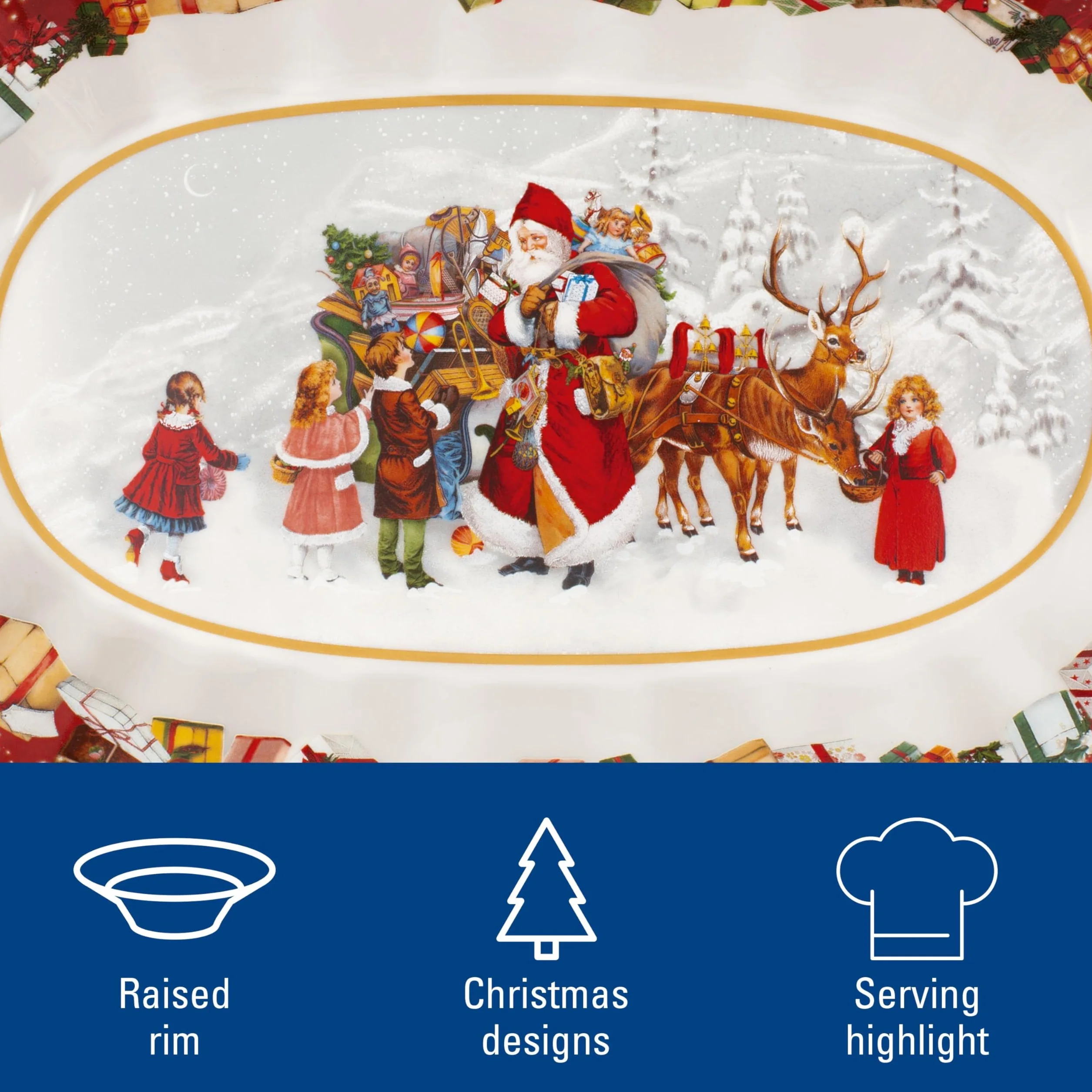 Villeroy & Boch Toy'S Fantasy duży talerz na wypieki Boże Narodzenie, talerz z kołkami, talerz bożonarodzeniowy, naczynia bożonarodzeniowe, naczynia bożonarodzeniowe, porcelana premium