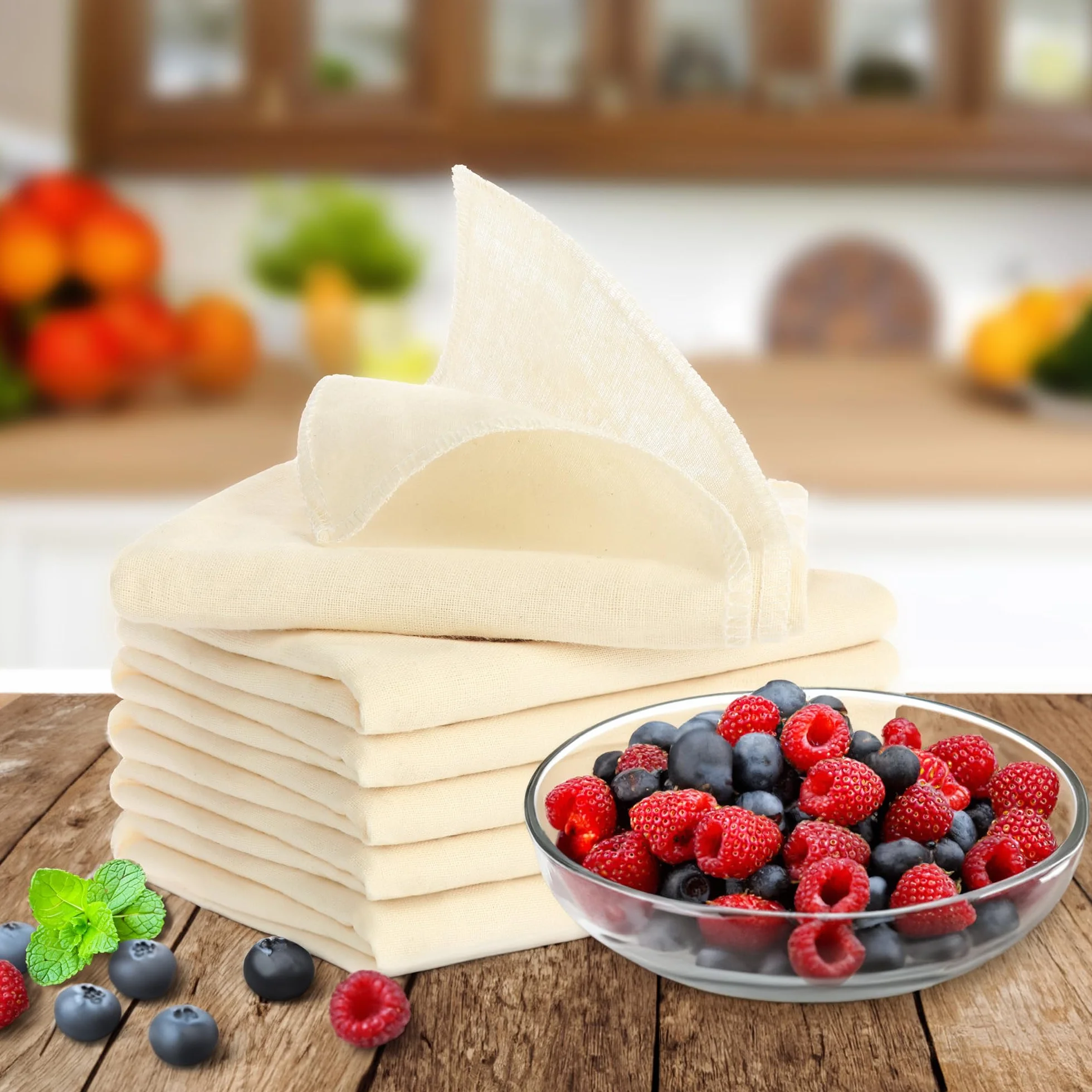 COM-FOUR® 6x bielizna piekarska, gaza, sitko, sciereczka do klusek ze 100% bawelny - Chusteczki do przygotowania ciasta - Wielokrotnego uzytku, duzej wilgotnosci - Plótno lniane do pieczenia chleba