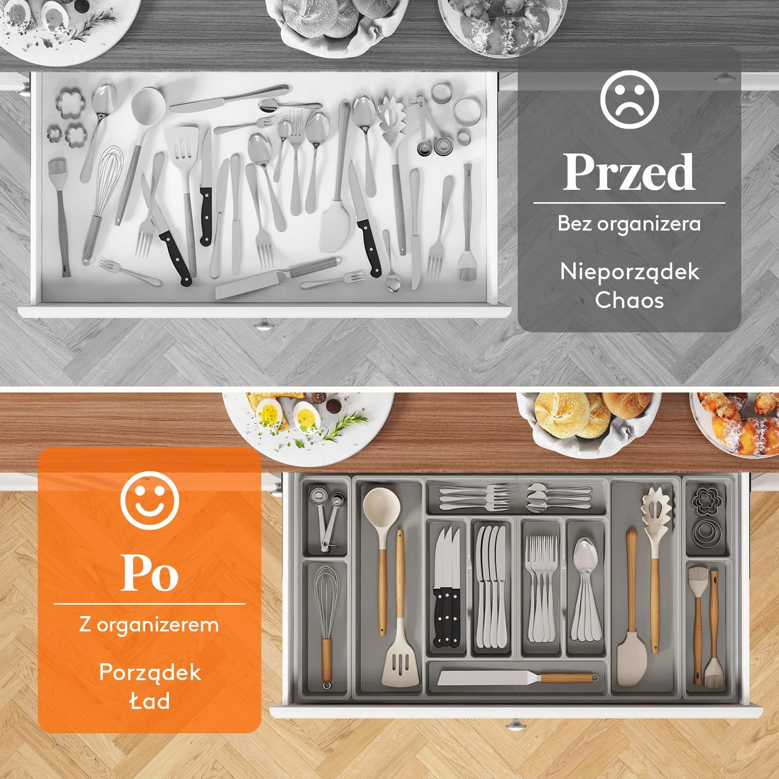 Lifewit Pojemnik na sztućce, wkład na sztućce 816 x 420 mm, do szuflady 90, zdejmowany uchwyt na przybory kuchenne, uchwyt na sztućce z tworzywa sztucznego, wkład do szuflad, organizer kuchenny na