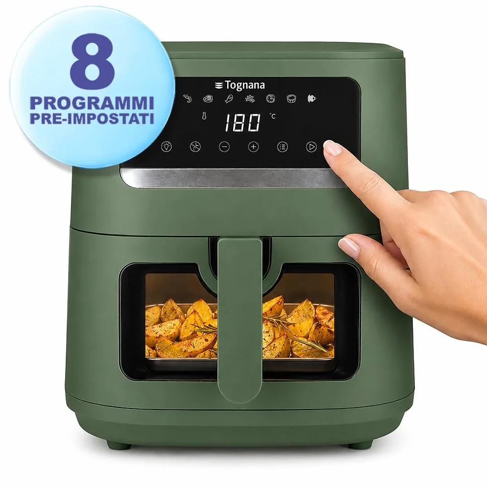 Tognana Iridea, frytkownica powietrzna, 8 l, podwójny opór, wyświetlacz cyfrowy, timer, 80-200°C, okno, 2000 W, szałwia zielona