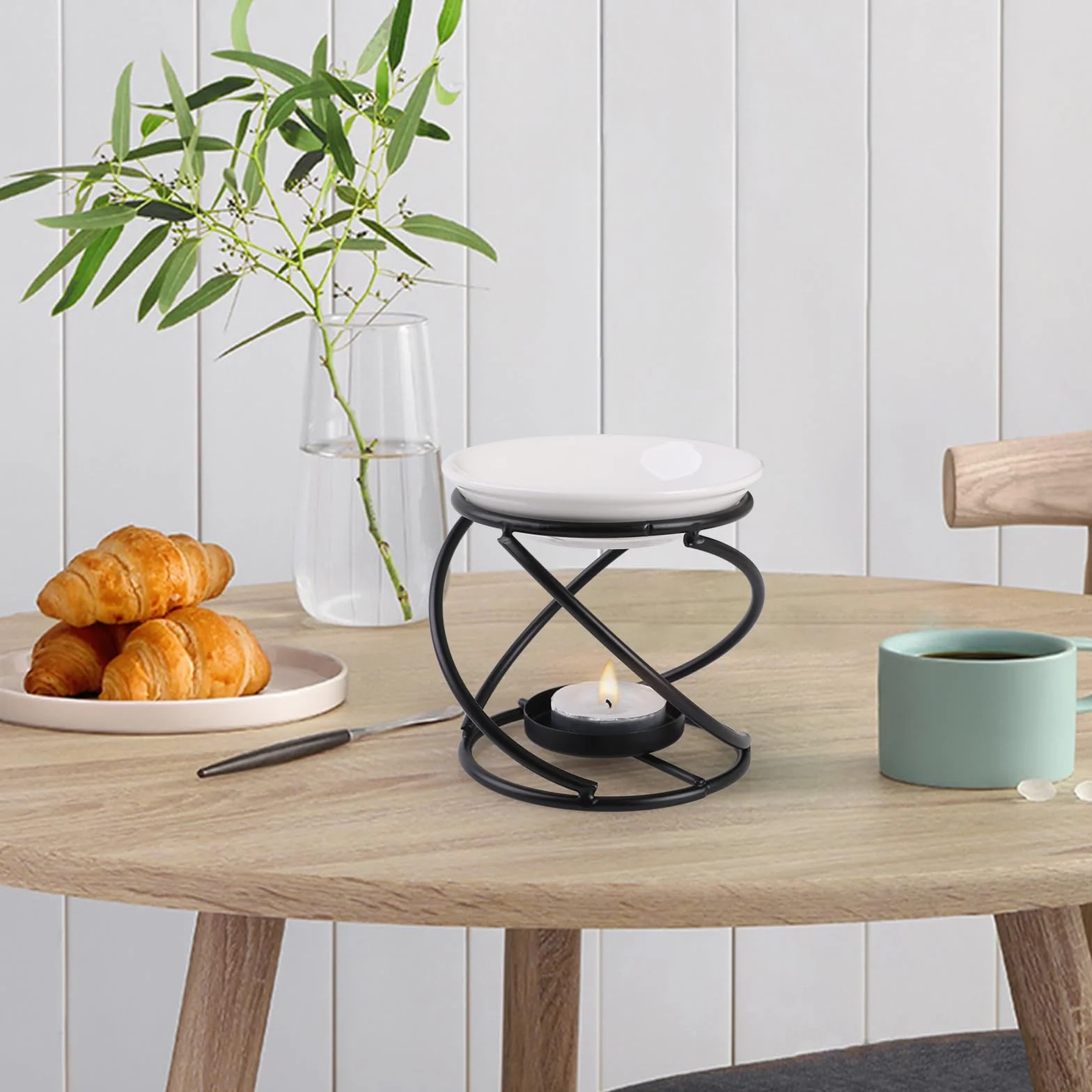 WD&CD Metalowy palnik olejków eterycznych ceramiczny świecznik aromaterapeutyczny czarny