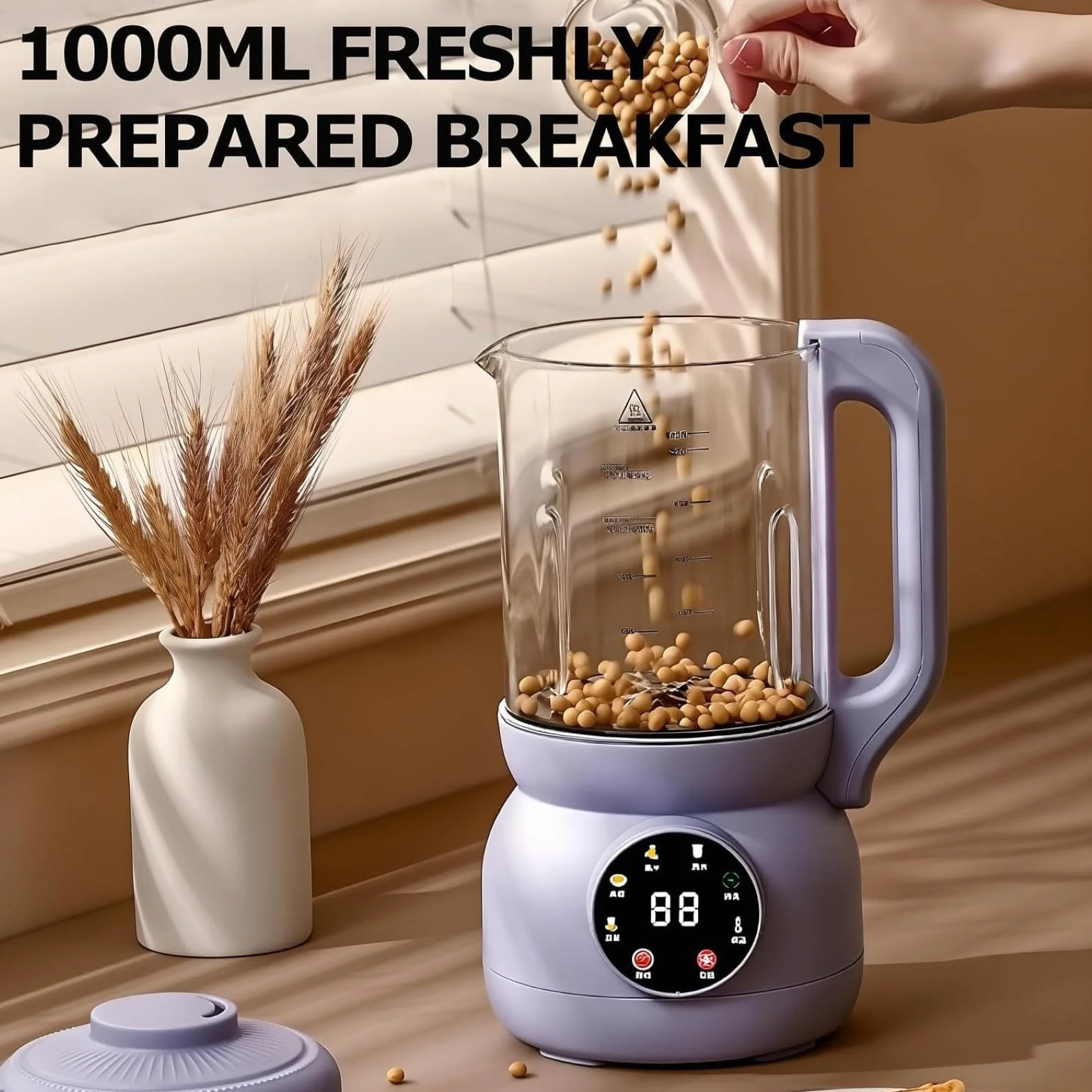 Maszyna Do Mleka Orzechowego 1000Ml, 7 W 1 Do Robienia Mleka Roślinnego, Uruchamianie Jednym Przyciskiem, Szklana Maszyna Do Mleka, 12-Godzinna Inteligentna Rezerwacja Purple