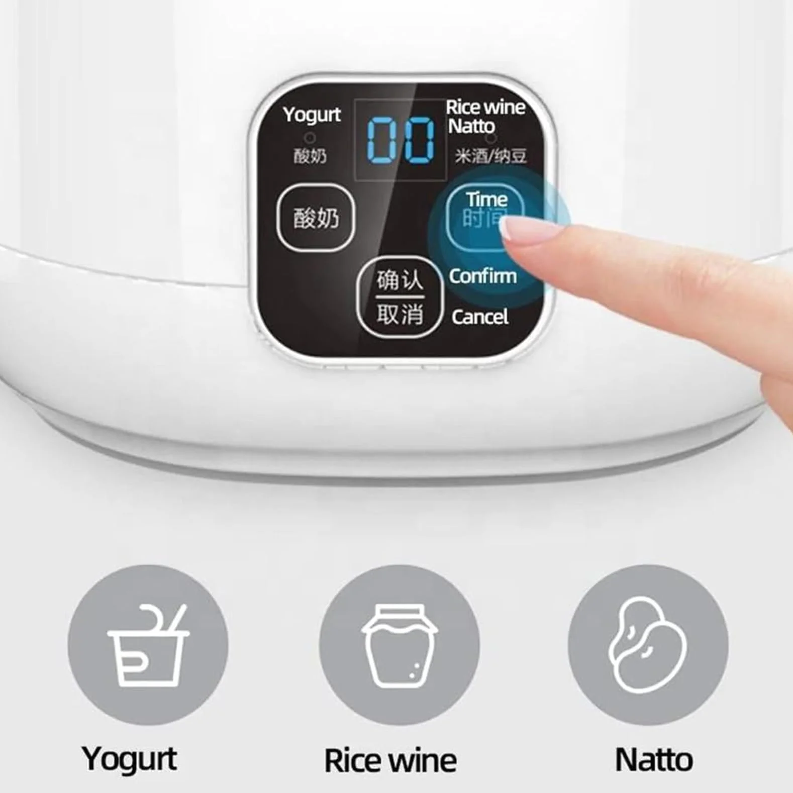 Urządzenie do robienia jogurtu 1000 ml z 4 ceramicznymi kubkami pomocniczymi, wyświetlaczem LED, regulowaną temperaturą i timerem, do przygotowywania organicznego jogurtu, Natto, zdrowych domowych des