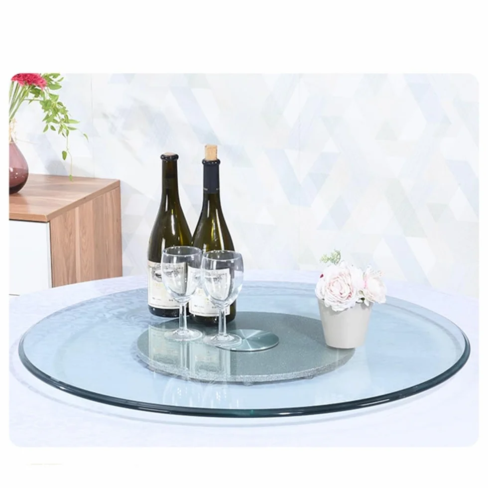 Obrotowy talerz Lazy Susan z łożyskiem, wytrzymała płyta nośna, 60 cm, 70 cm, 80 cm, 90 cm, 90 cm, obrotowy talerz ze szkła hartowanego stół jadalny, okrągła taca nośna, antypoślizgowa obrotowa taca