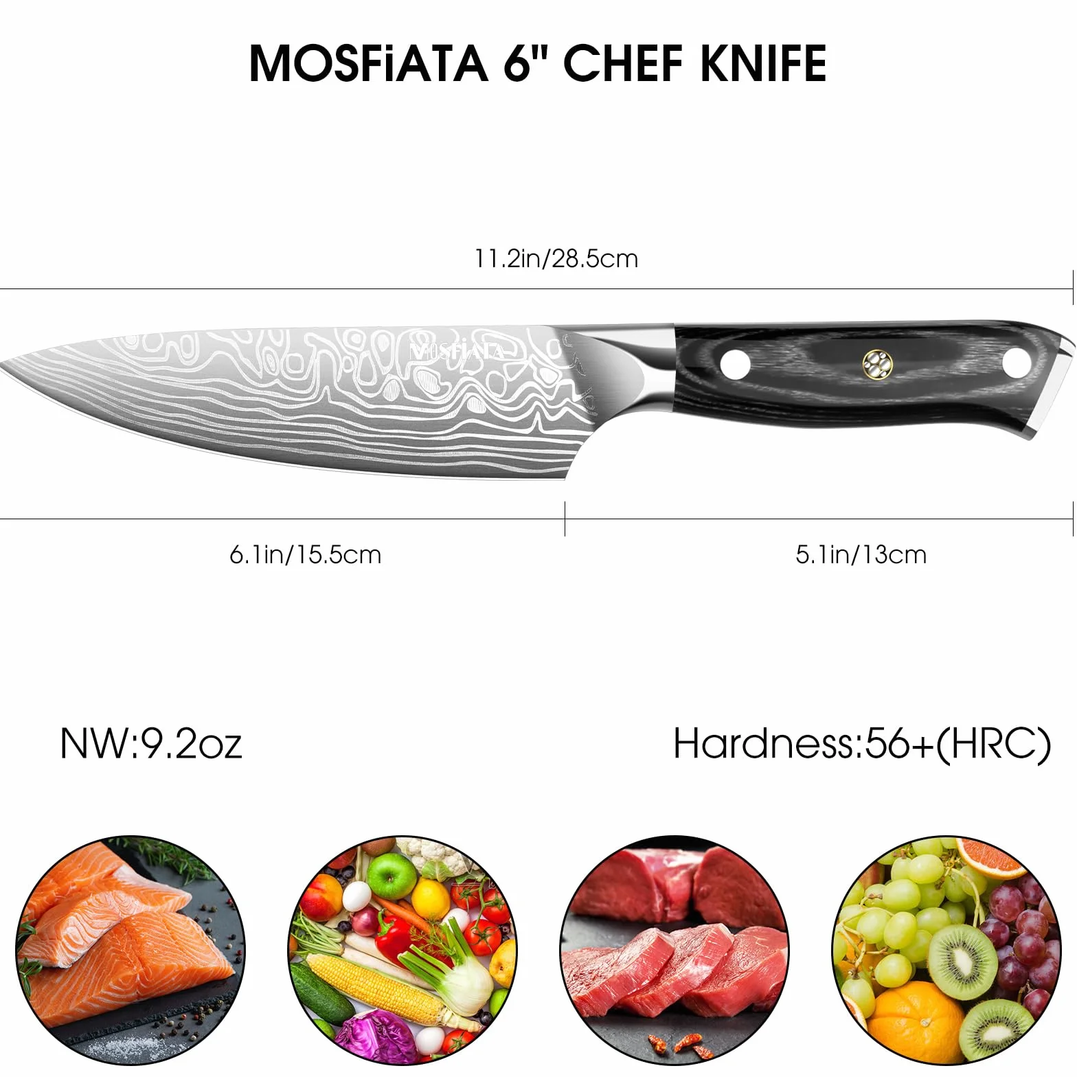 MOSFiATA Chef Knife, 6 Inch Sharp Kitchen Knife High Carbon German EN1.4116 Stainless Steel Cooking Knife, Chopping Knife Kitchen Knives with Ergonomic Handle, Gift Box