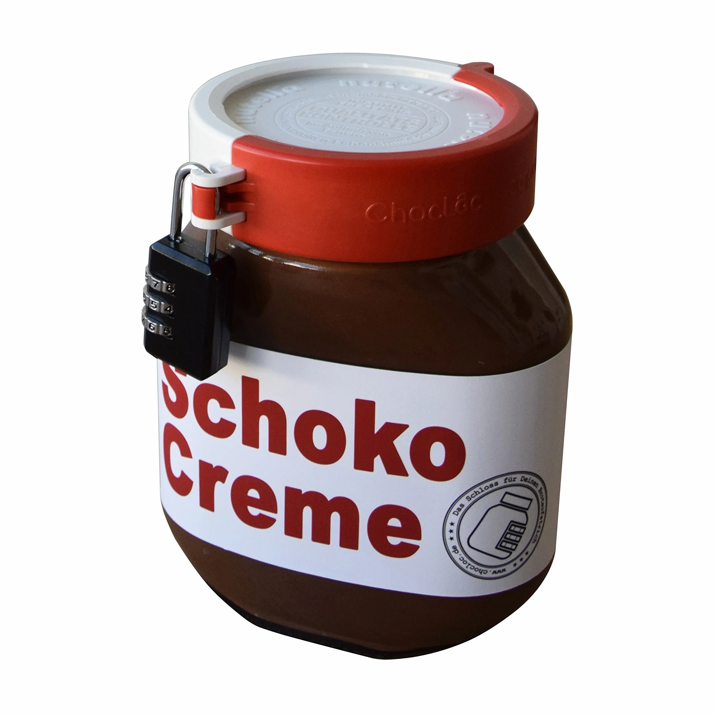 chocloc nakrętka z szyfrem do zamykania produktów do smarowania chleba, takich jak Schokomac, Alnatura, Nutella blokada do Nutelli (czerwono-biała)