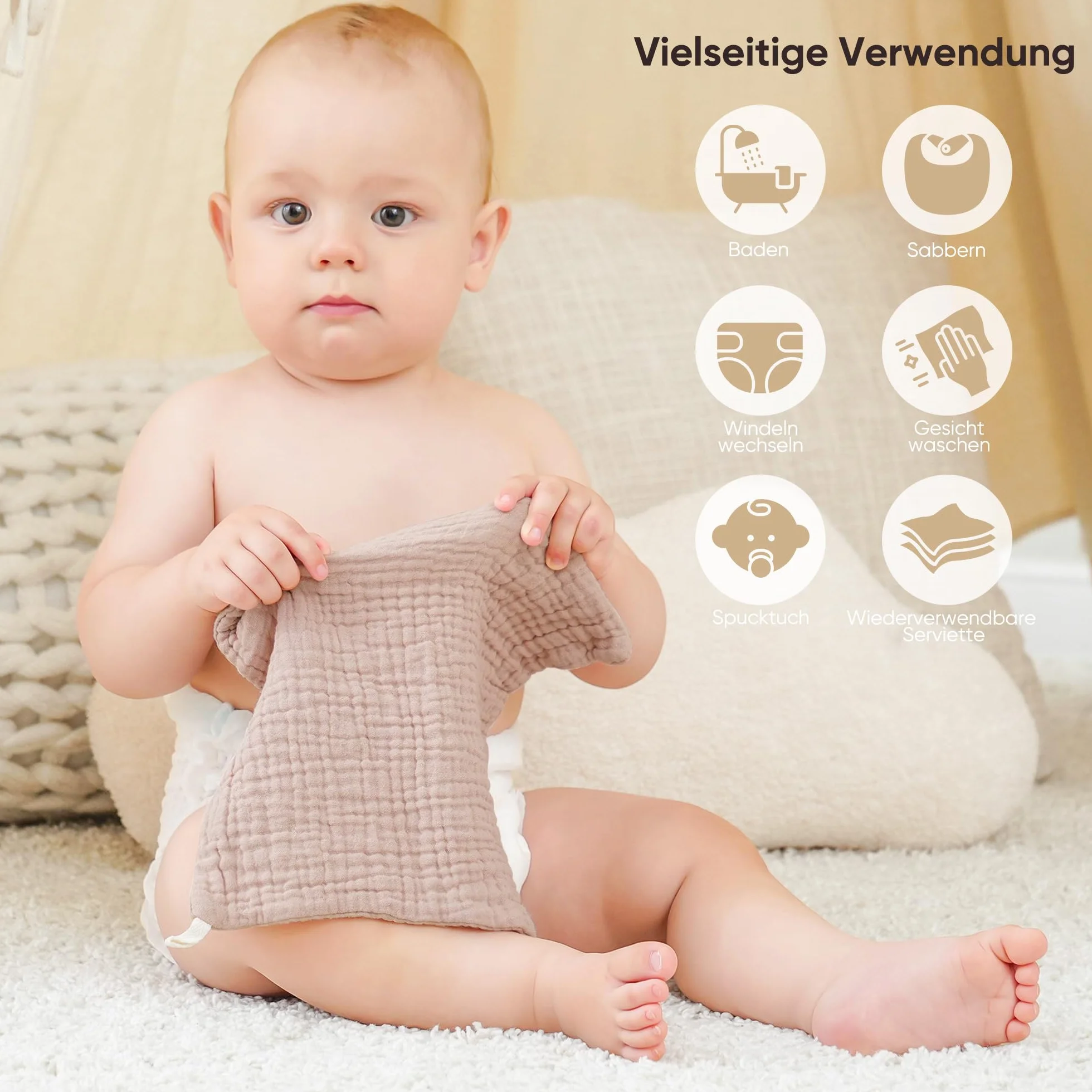 Bearmoss Chusteczki Molton dla niemowląt, 100% bawełna, miękkie ściereczki do ślinu dla niemowląt, oddychające i bardzo chłonne, muślinowe, 10 sztuk, 25 x 25 cm (różowo-fioletowe)