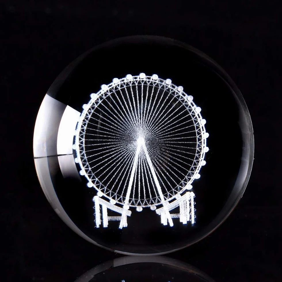 Kryształowa kula 60/80mm 3D grawerowany laserowo diabelski młyn Kryształowa kula 3D miniaturowy model Kula Szklana kula Ozdoba Akcesoria do dekoracji domu Prezenty Wróżenie Kula Czary Spoglądająca k