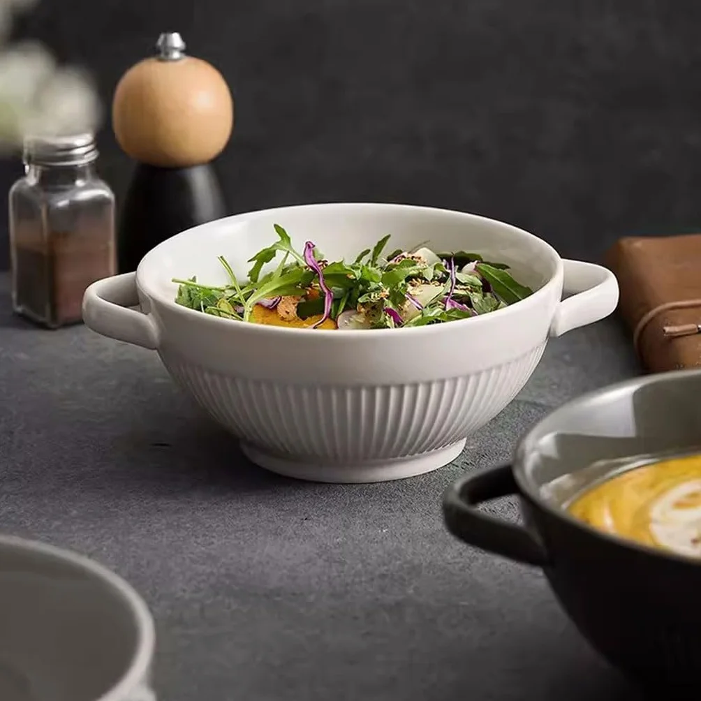Miski ramen Miska na owoce Retro ceramiczna miska z podwójnymi uchami Miska domowa do szybkiej zupy z makaronem miska na owoce miska sałatkowa pojedyncza duża miska do zupy miska sałatkowa talerze