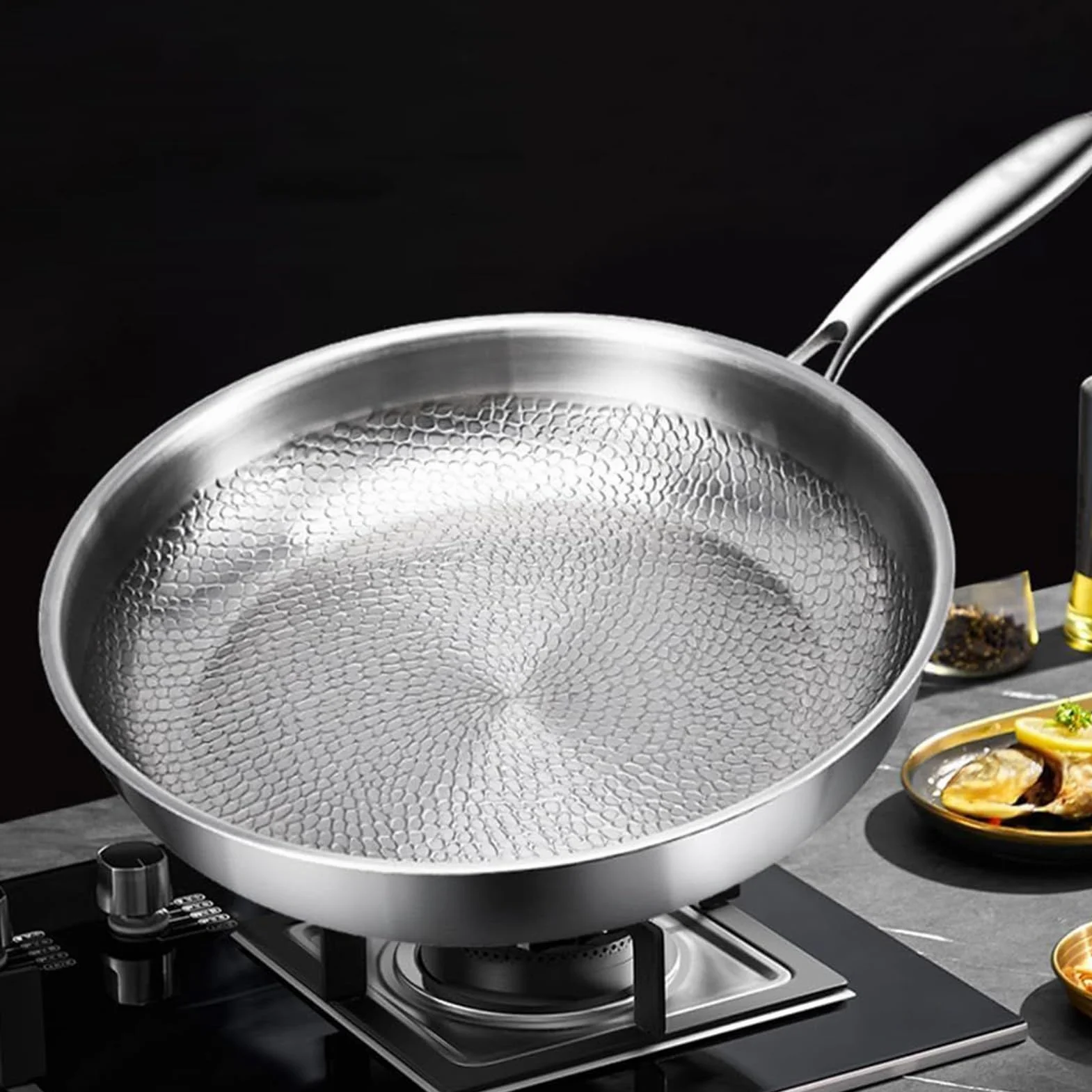 Tytanowa Patelnia Zestaw patelni, naczyń do stir-fry, sauté, omletów | Patelnie Nieprzywierające Z Pokrywką I Łopatką Do smażenia steków, ryb, naleśników na kemping i