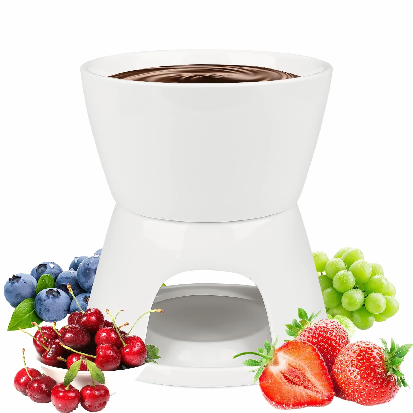 Zestaw do fondue czekoladowego, ceramiczny, mini fondue czekoladowe, fondue, fondue, zestaw garnków, świec, widelec, ceramika, czekoladowe fondue, biały garnek do fondue z porcelany z 4 widelcami, do