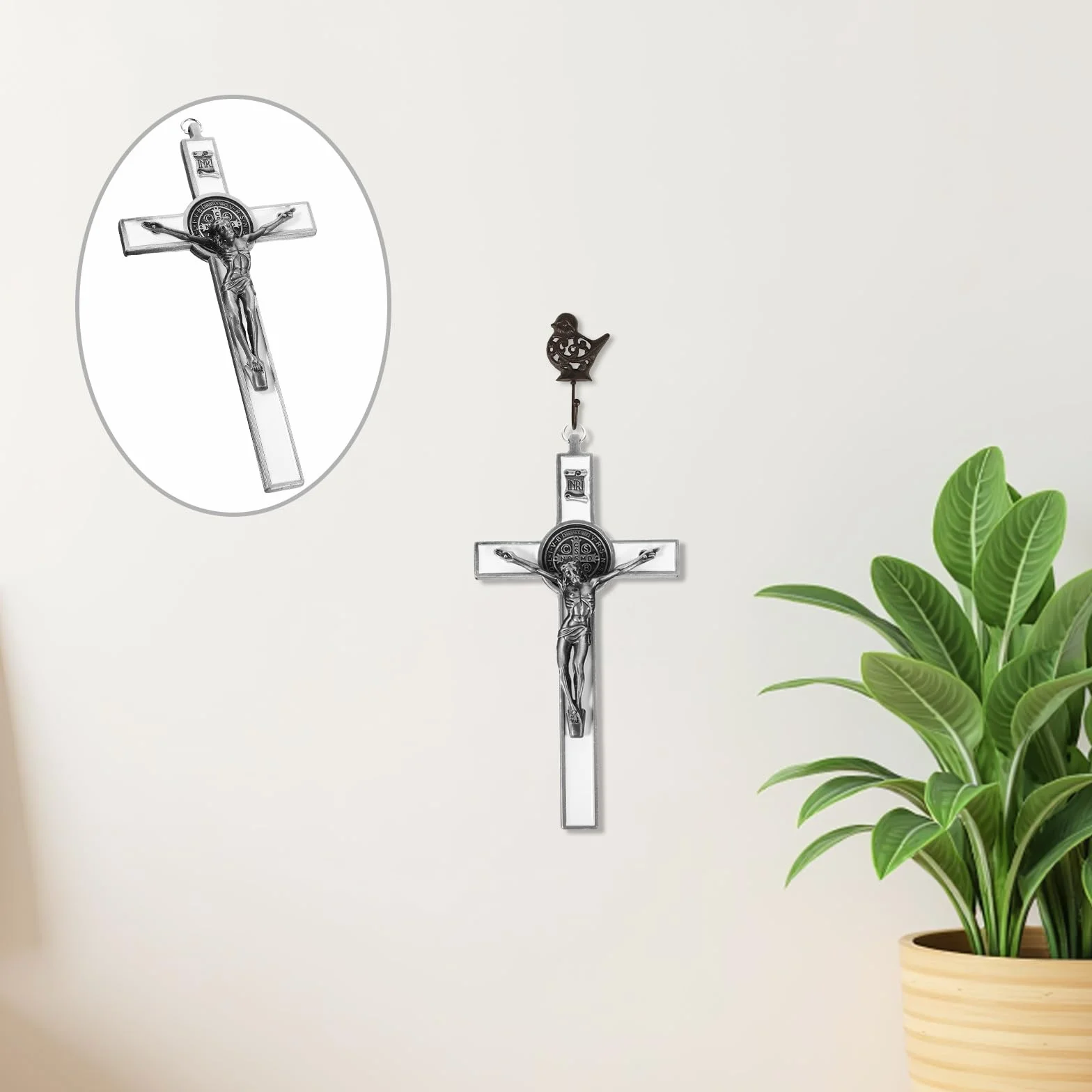 Sosoport Wall Crucifix Antique Metal Christian Cross Spiritual Wall Decor for Office Prayer And Catholic Households Classic Style Easy Installation