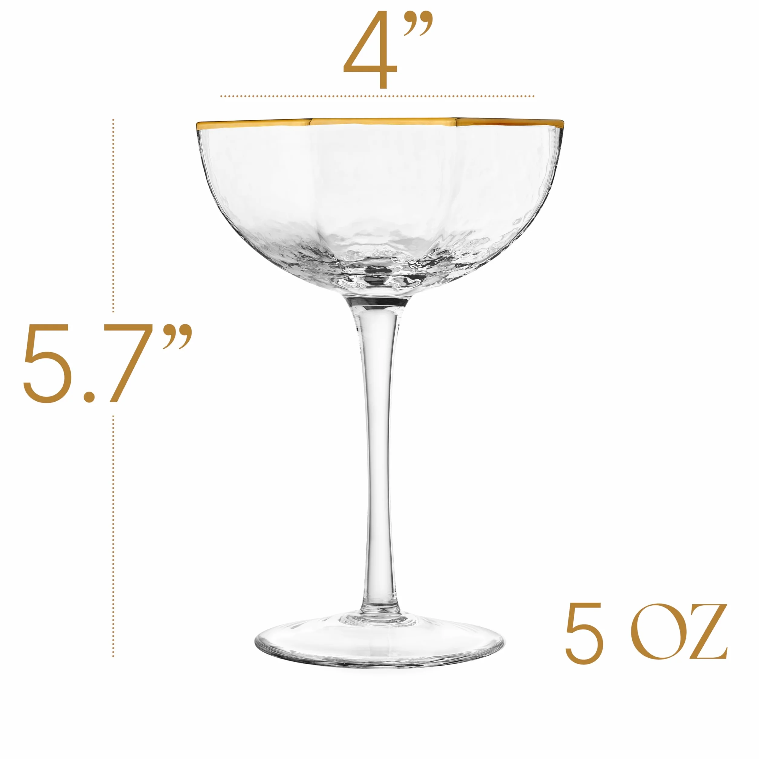 Małe ośmiokątne kieliszki Prestige Coupe o pojemności 150 ml ze złotymi krawędziami do koktajli i szampana, zestaw 4 szt., kryształowe wyroby z długich łodyg do espresso Martini, Daiquiri, Gimlet