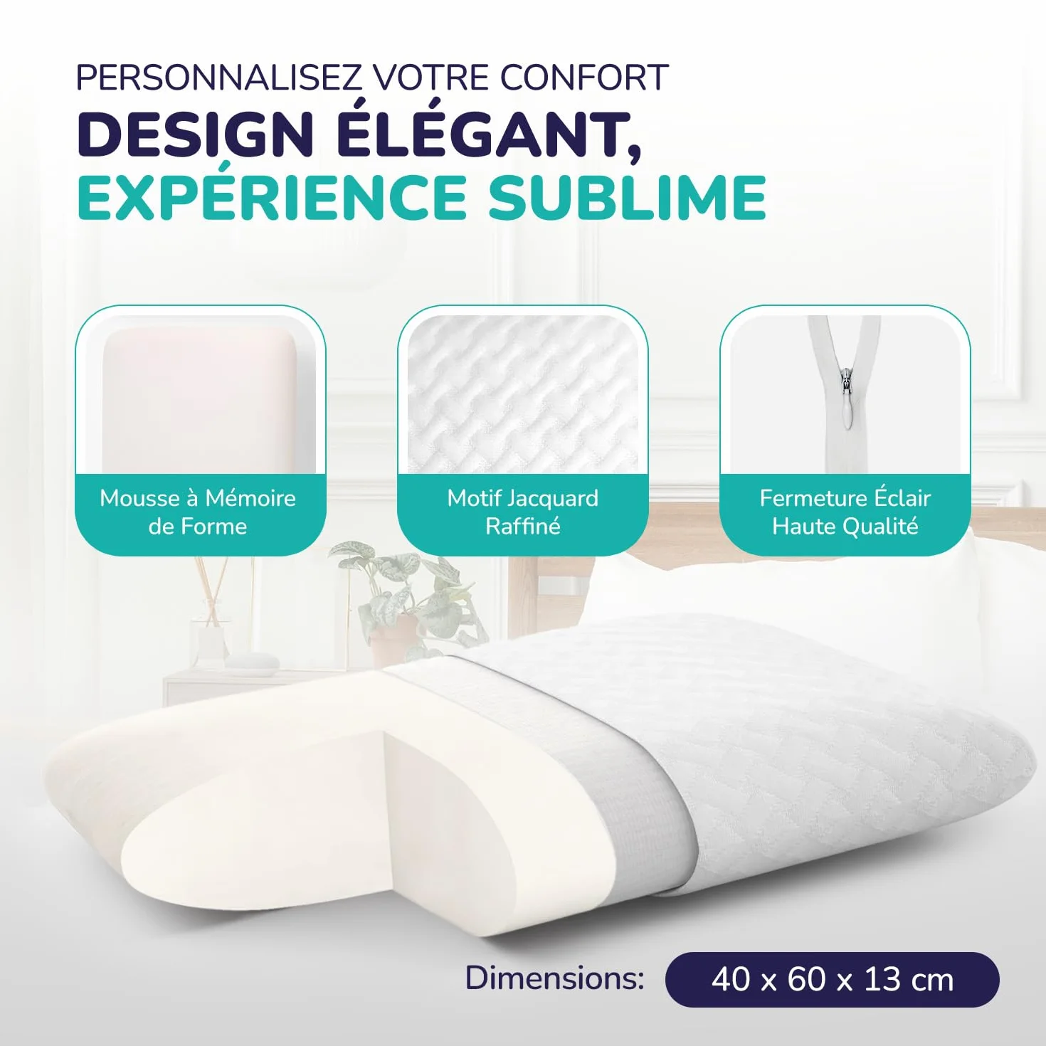 ZenPur Oreillers Ergonomique Cervical, Lot de 2 Coussins Mémoire Forme, Douleurs pour la Nuque, Anti Acarien & Ronflement, Housse Bambou, Fabriqué EU – Souple, Idéal pour Dormeurs Ventre
