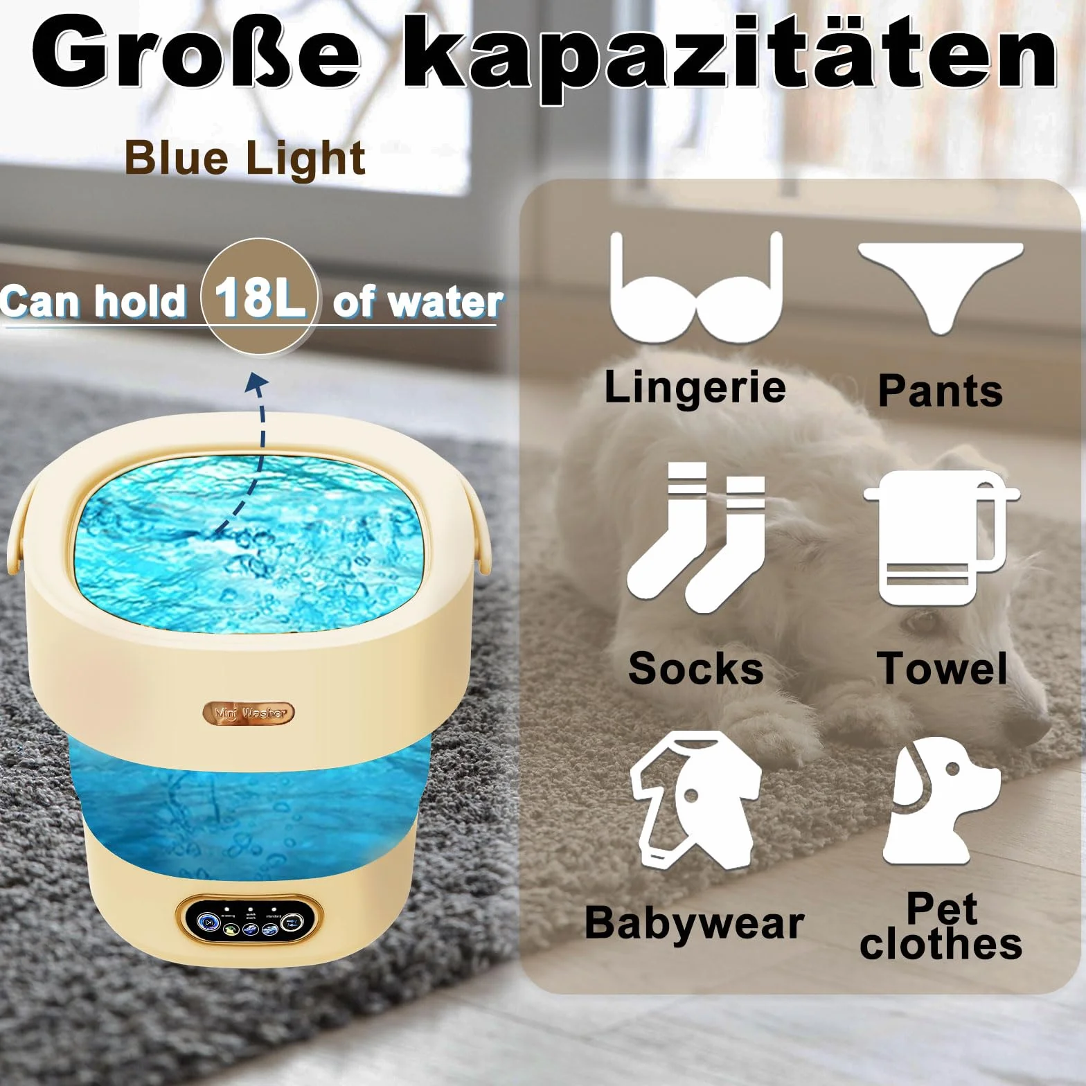 Mini pralka 2 w 1 16 l 2,3 kg kempingowa 3 tryby khaki