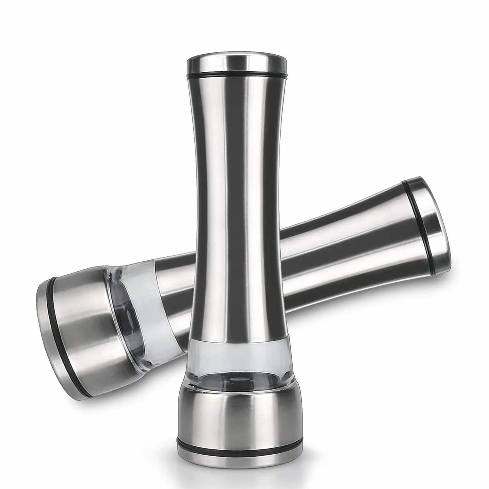 2 szt. zestaw młynków do soli i pieprzu regulowany mechanizm ceramiczny 304 szczotkowana stal nierdzewna akrylowa solniczka i pieprzniczka do soli, pieprzu, suszonych ziół, przypraw