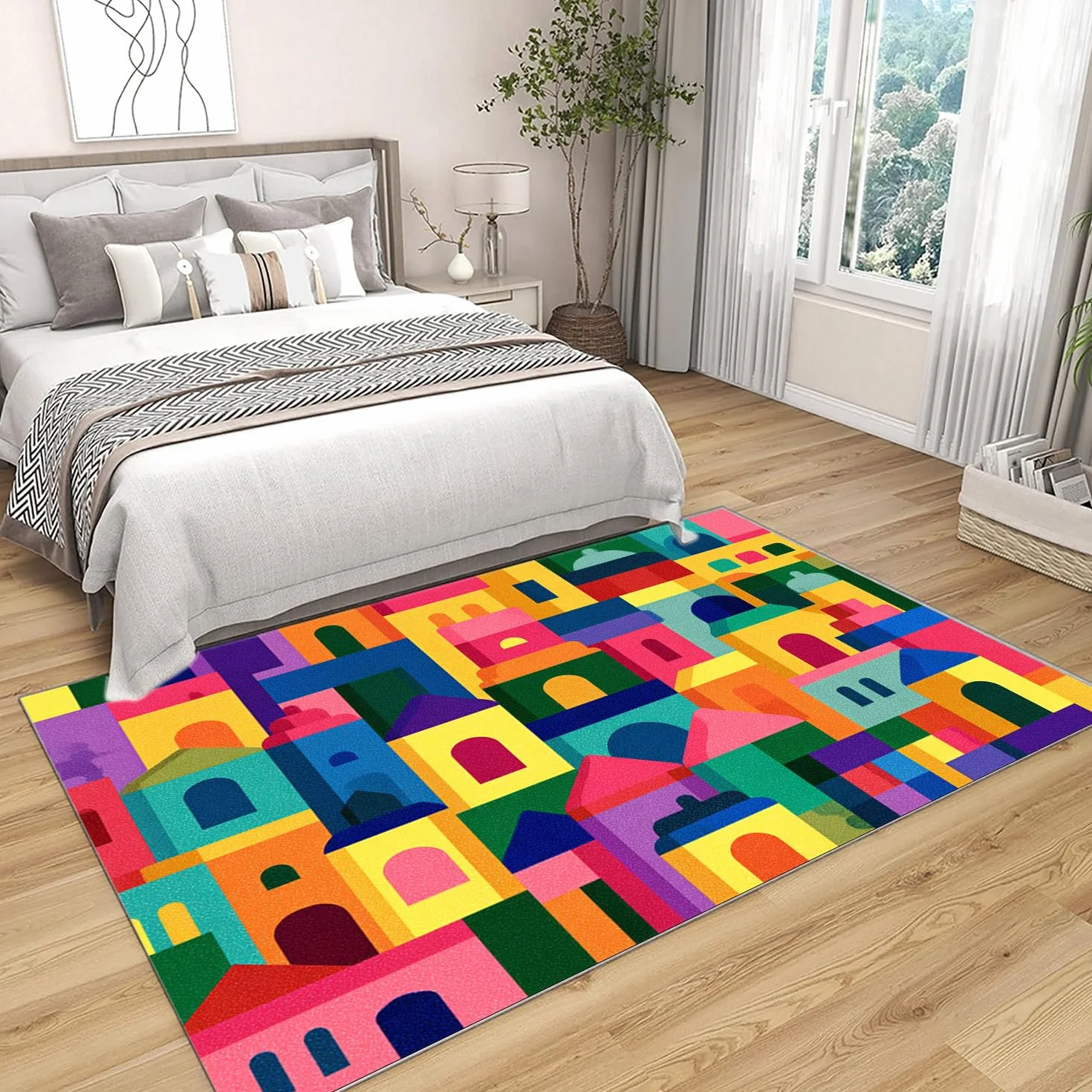 Kolorowy drukowany dywan do salonu miejski z kolorowymi klockami do łazienki, kuchni (wielokolorowy)-180x270cm