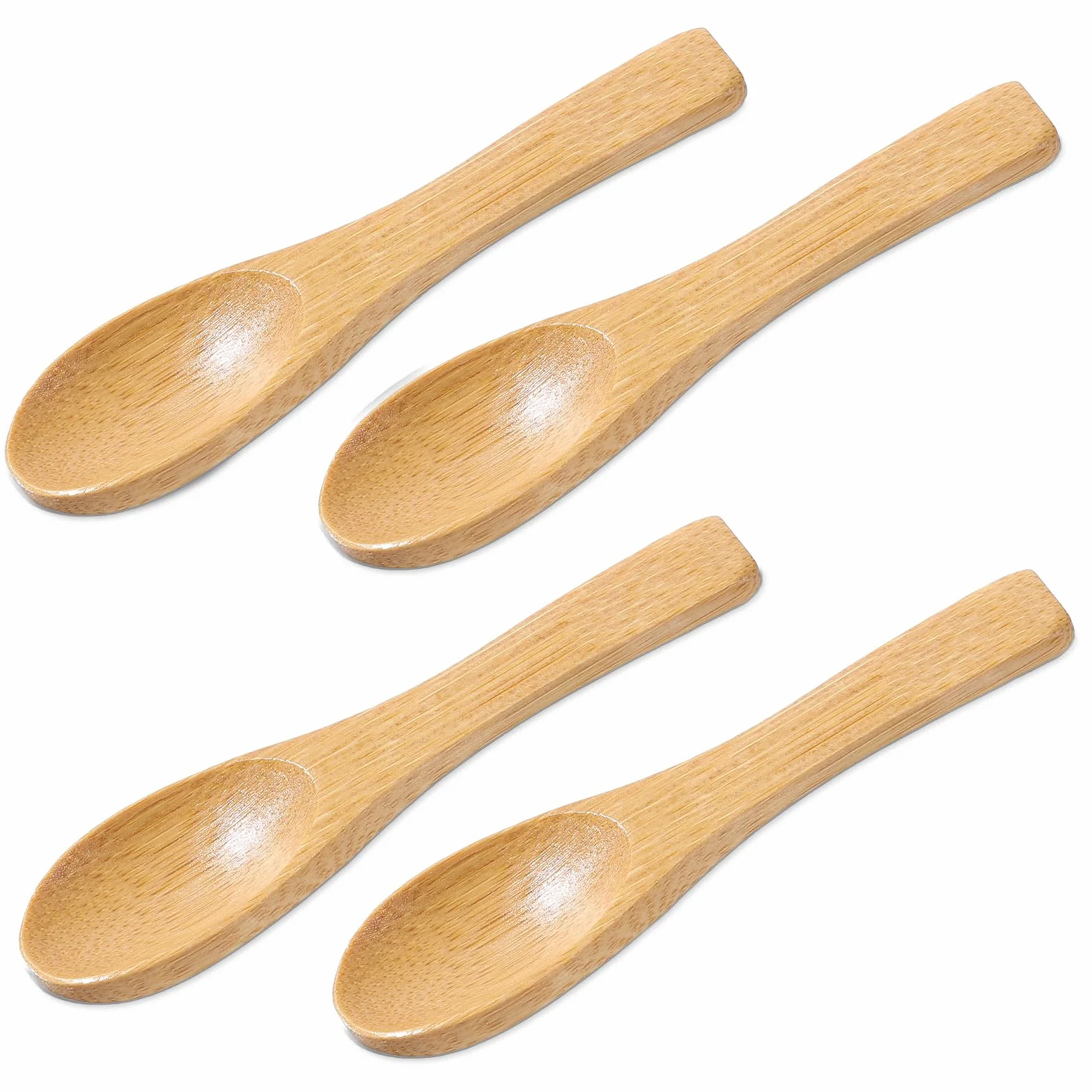 Piriuuo 4 sztuki małe drewniane łyżeczki, 9 x 2,1 cm, mini drewniane łyżki do przypraw z krótkim uchwytem, łyżeczki do miodu, okrągłe łyżeczki do herbaty, małe łyżeczki przyjazne środowisku, drewniane