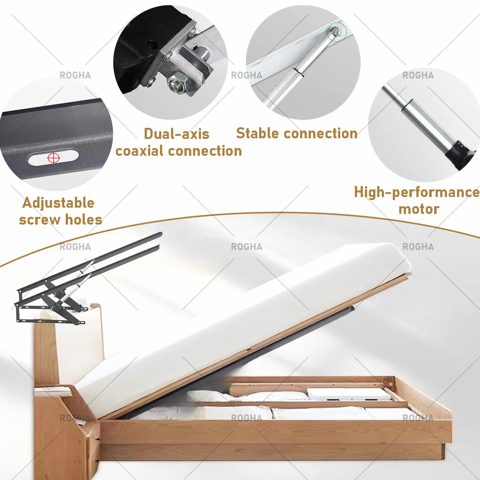 Elektryczny mechanizm podnoszenia łóżka (2 szt.) – wytrzymały system elektryczny, udźwig 600 kg; oszczędność miejsca, do łóżek typu tatami, sof i mebli ze schowkiem Black-80cm