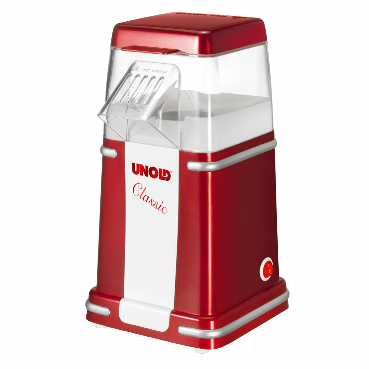 Unold 48525 Classic urządzenie do robienia popcornu – czerwony, biały, 900 W, 220 V, Movienight, bez tłuszczu i oleju, gorący popcorn, niskotłuszczowy, na imprezę