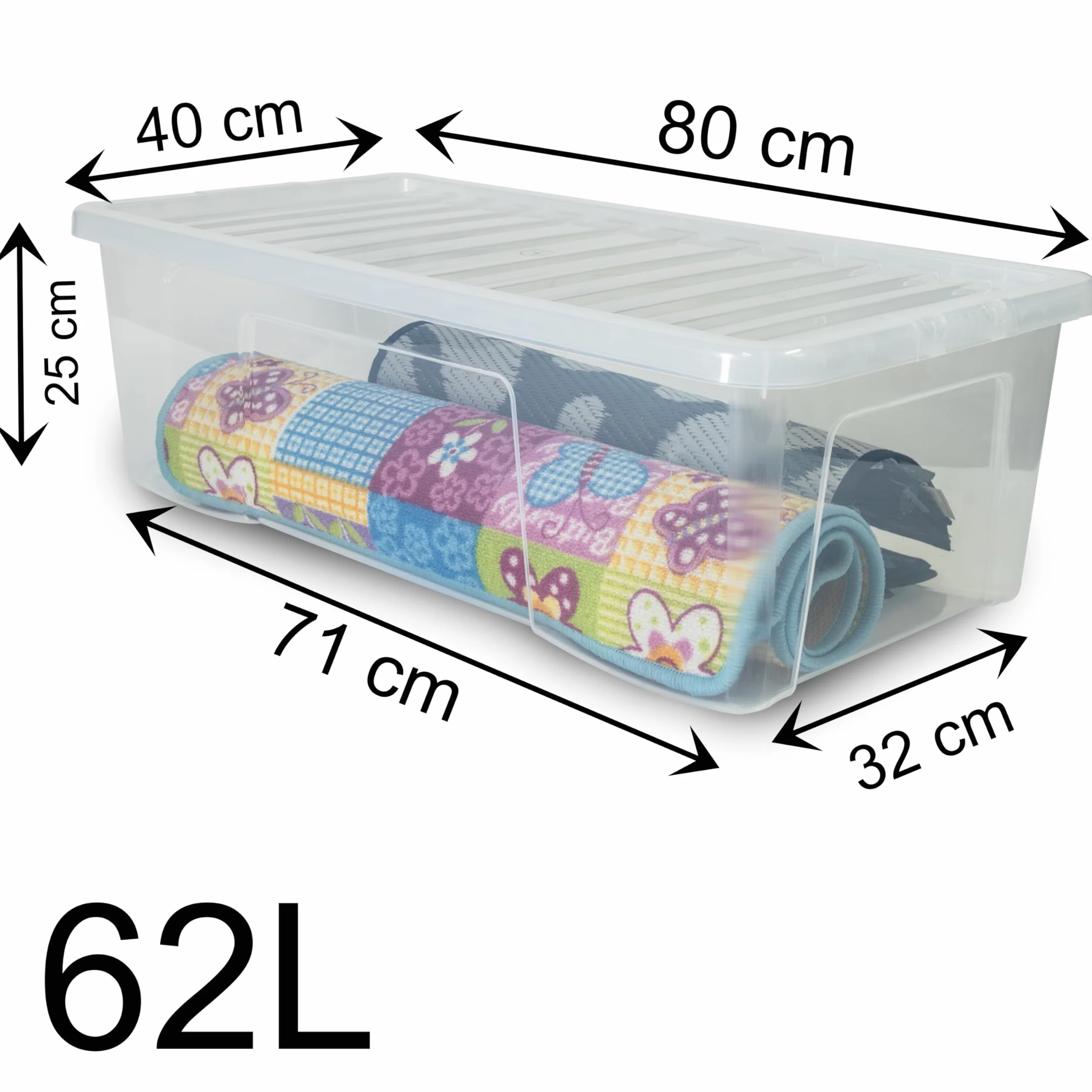 3 x pudełko przechowywania pokrywką 62L 80x40x25cm przezroczyste można