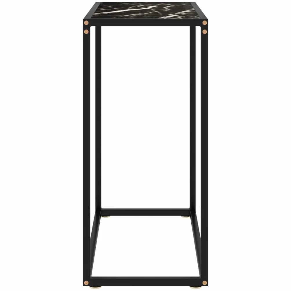Stolik konsolowy, czarny, 60 x 35 x 75 cm, szkło hartowane o wyglądzie marmuru, stolik pomocniczy ze stali malowanej proszkowo, elegancki stół do przedpokoju do salonu