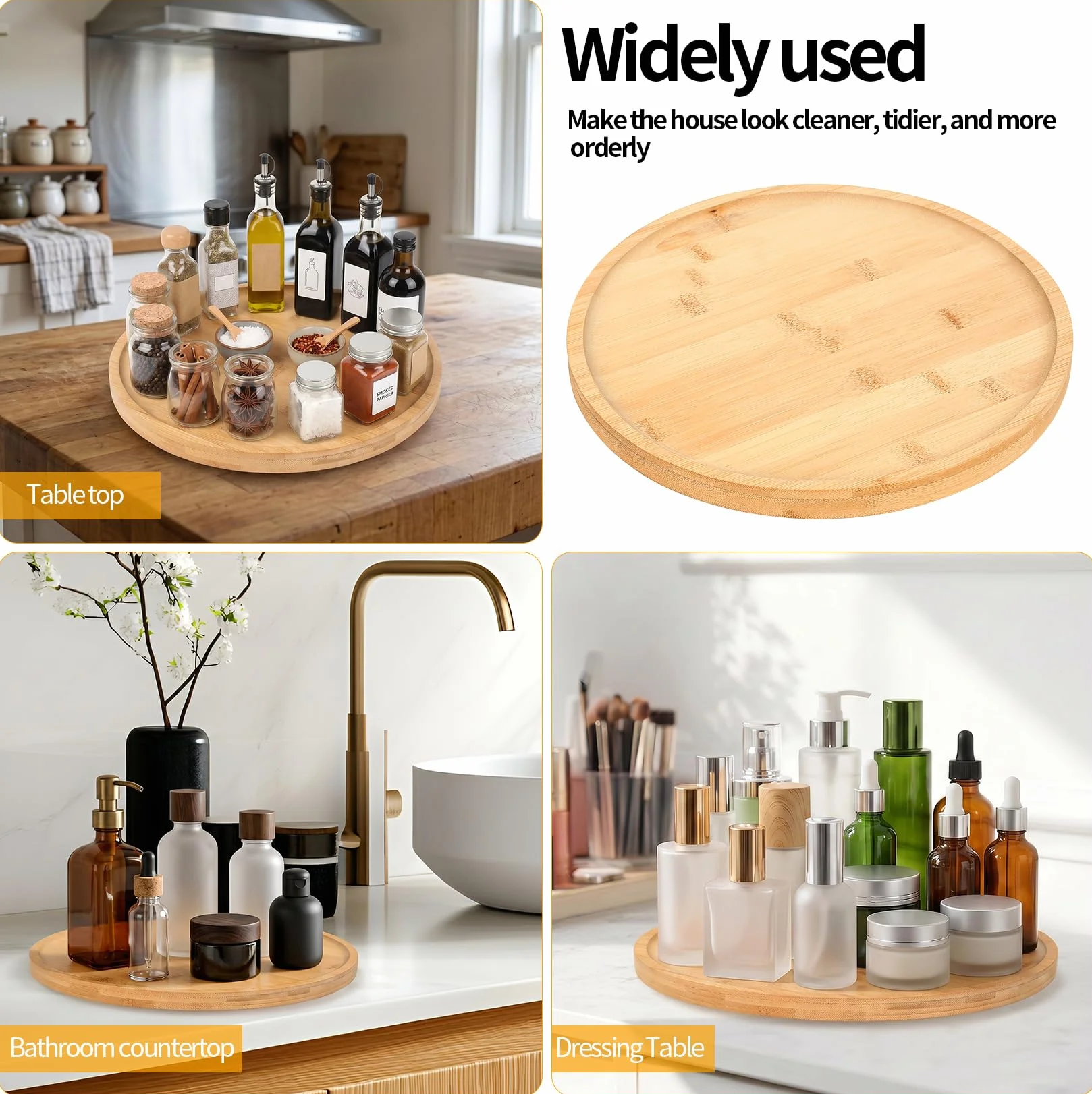 Talerz obrotowy, drewniany talerz obrotowy, obracany o 360°, taca do serwowania, okrągła, drewniana taca, obrotowy talerz do serwowania, do kuchni, jadalni, sera, bułek, owoców, tacy obrotowej (30 cm)