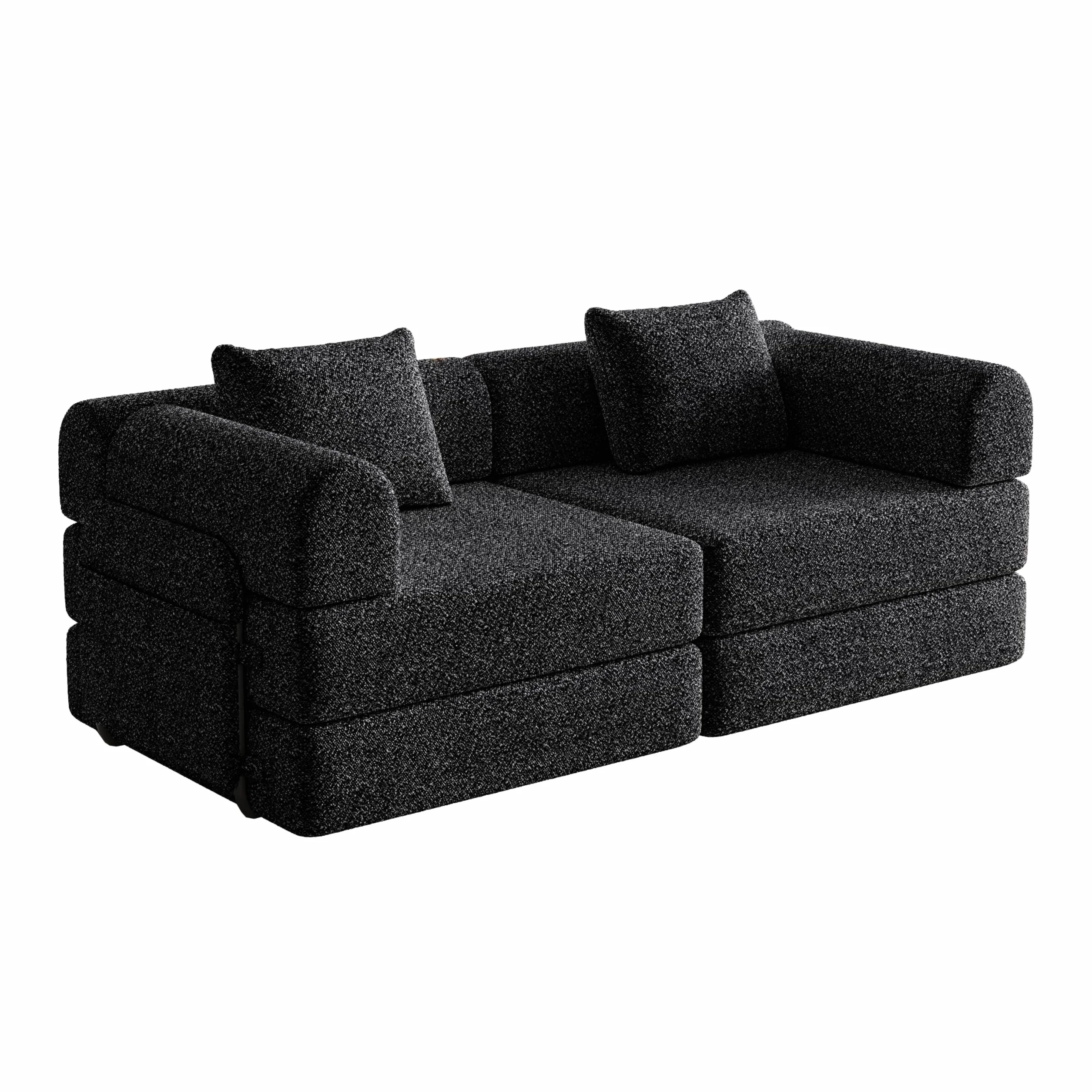 Sofa do spania 2 w 1 ze schowkiem w podłokietniku, sofa podłogowa z poduszką na plecach, metalowa rama, szenilowa, do salonu, sypialni, 183,8 x 91,4 cm, czarna