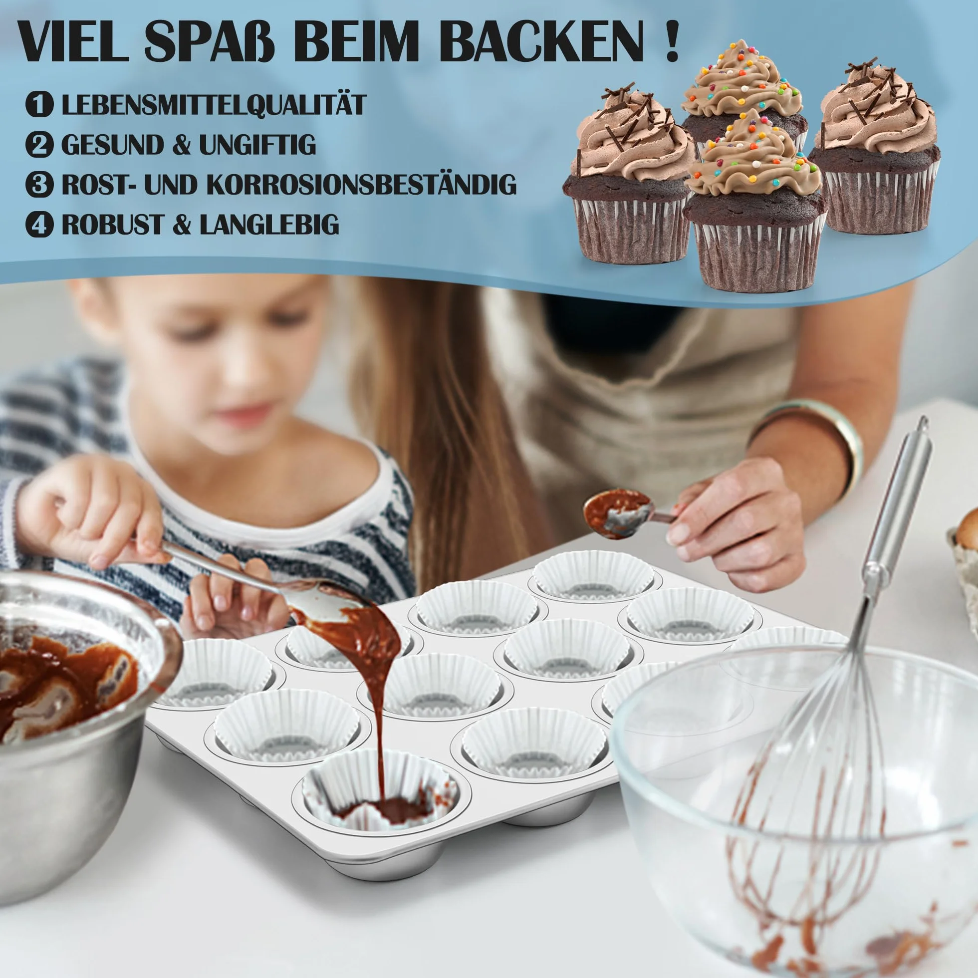 HaWare Foremka do muffinek, ze stali nierdzewnej, na 12 muffinek, 35 x 26,5 cm, głęboka, duża forma do pieczenia muffinek, babeczek, brownie, puddingu, nietoksyczna, zdrowa, nadaje się do mycia w