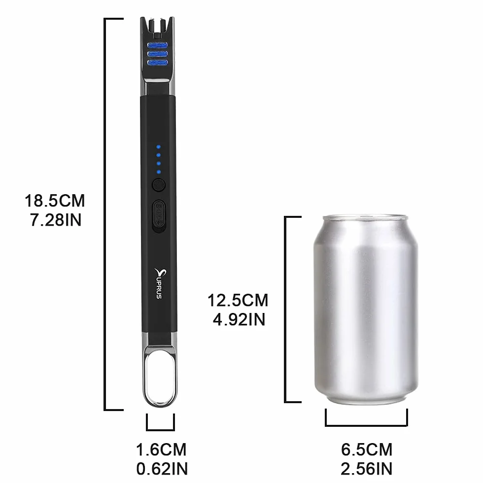 SUPRUS Zapalniczka do świec elektryczna, z łukiem świetlnym, wiatroszczelna, bezpłomieniowa, do ponownego ładowania przez USB z oświetleniem LED, na kemping, grillowanie, gotowanie (czarna)