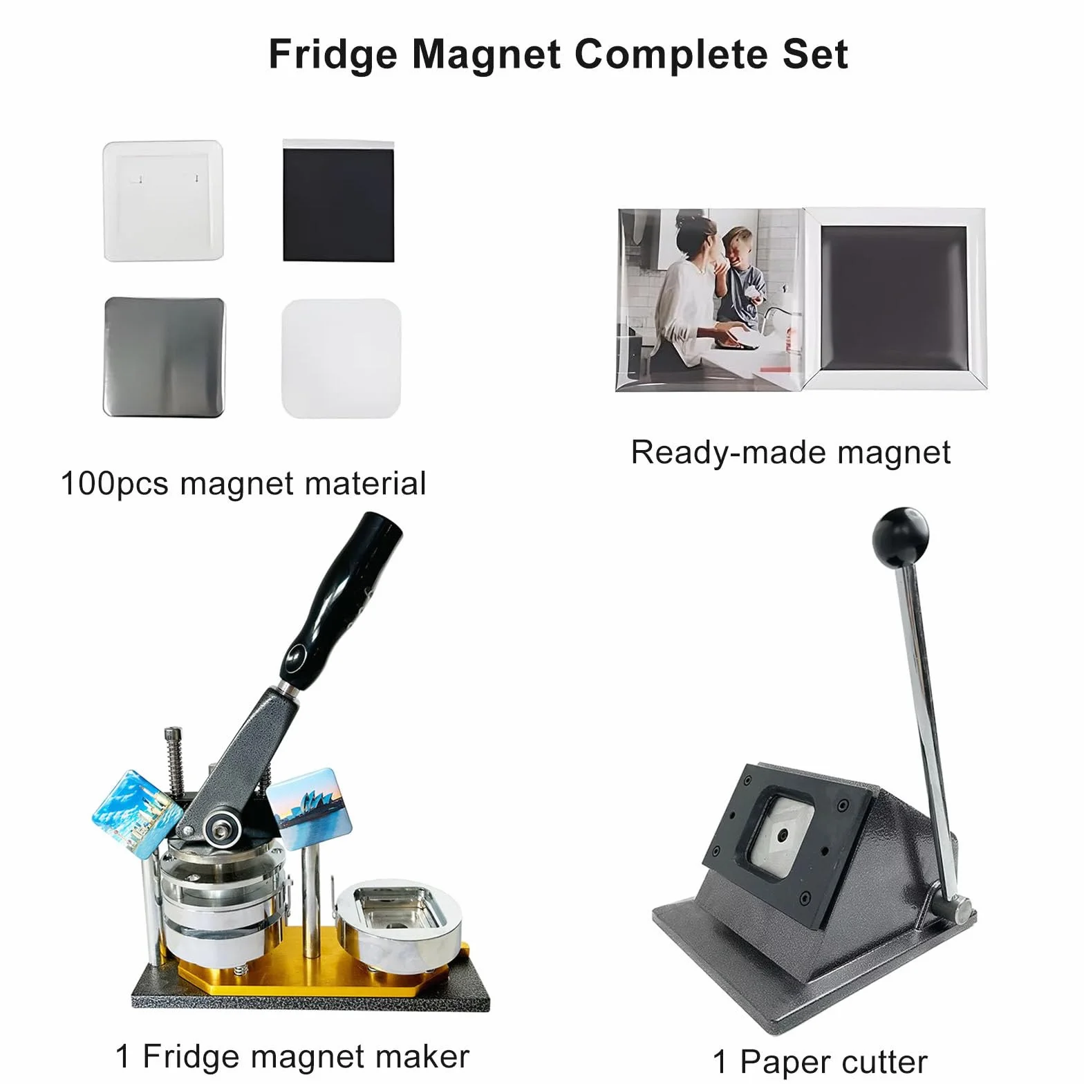 Profesjonalna Prasa Do Kwadratowych Odznak Diy, Zestaw Maszyn Do Produkcji MagnesóW Na ZdjęCia, 2 * 2 Cale/5 * 5 Cm Hd Maszyna Do Produkcji MagnesóW Na LodóWkę Z 100 Zestawami MateriałóW