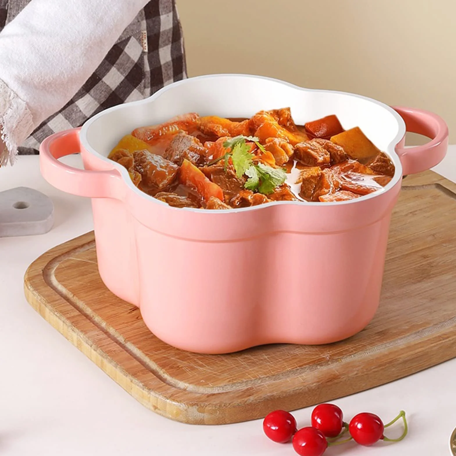 4L Dutch Oven Nieprzywierający Emalowany Garnek Do Duszenia Z Pokrywką Podwójne Uchwyty Stop Aluminium Do Pieczenia Chleba Gotowanie